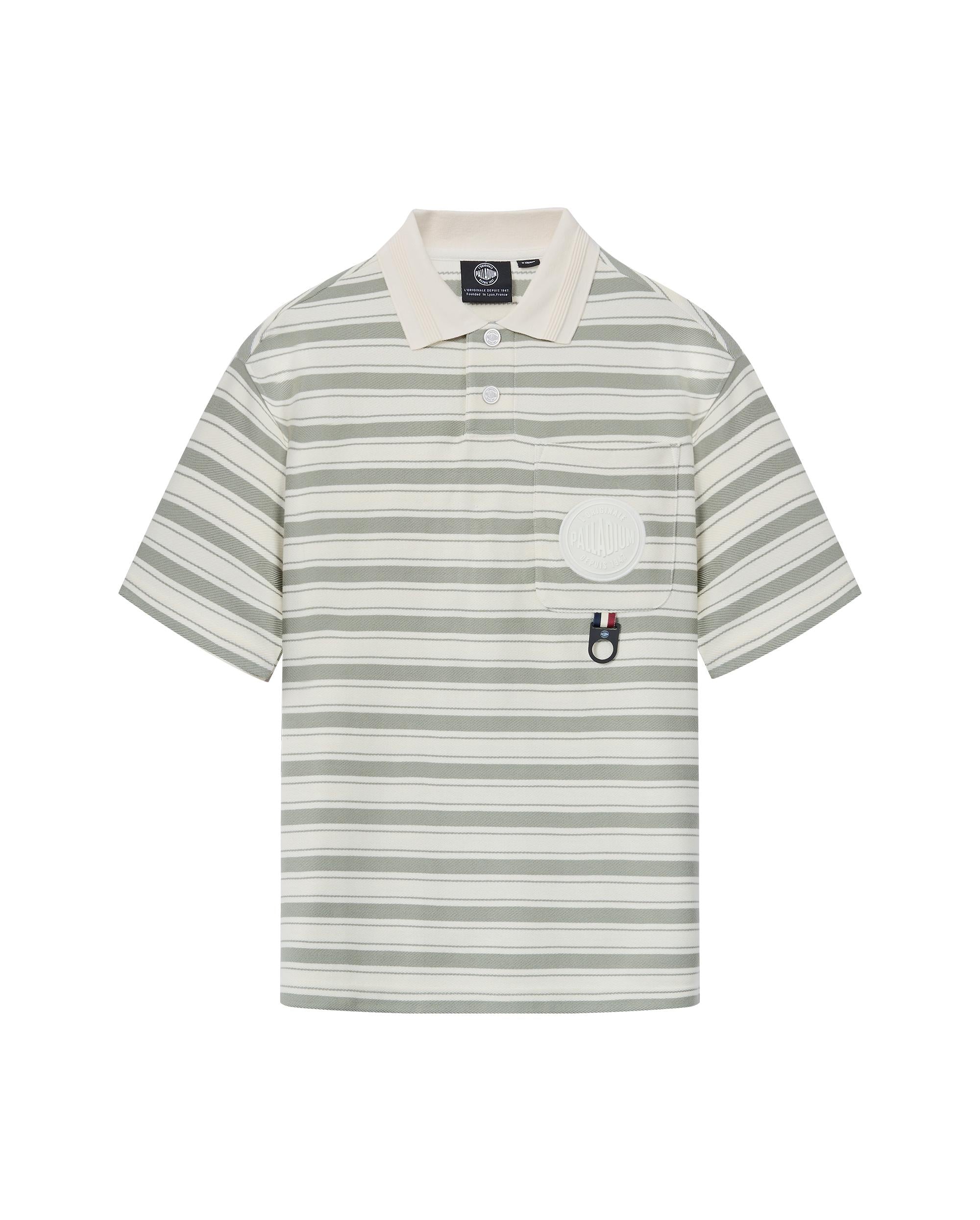 109685-810 | MEN'S PALLADIUM LOGO STRIPED COTTON POLO SHIRT | GREEN/WHITE