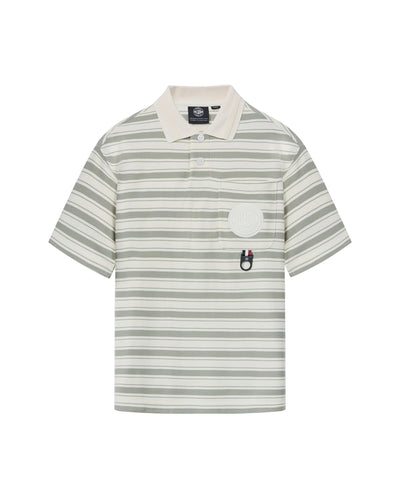 109685-810 | MEN'S PALLADIUM LOGO STRIPED COTTON POLO SHIRT | GREEN/WHITE