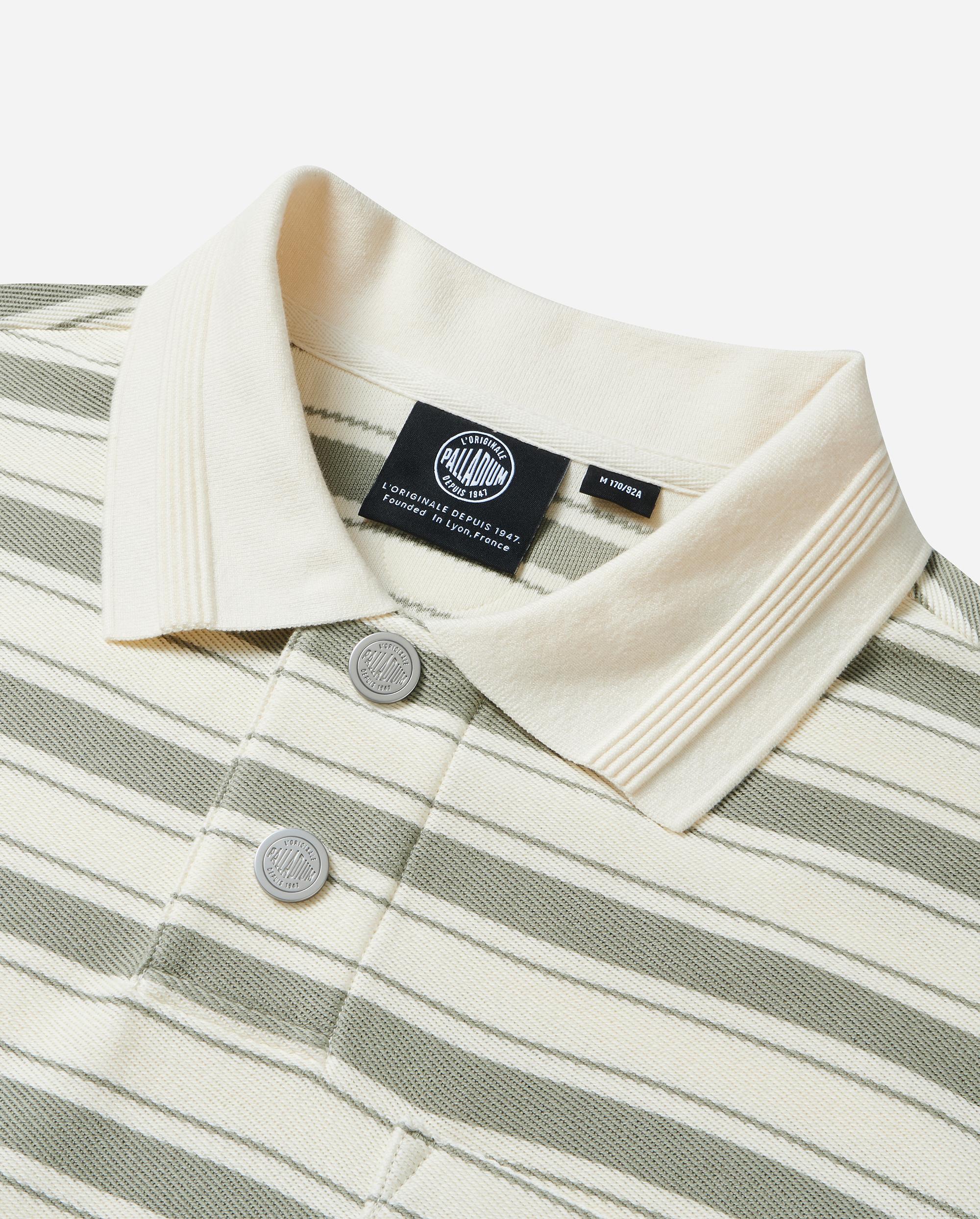 109685-810 | MEN'S PALLADIUM LOGO STRIPED COTTON POLO SHIRT | GREEN/WHITE