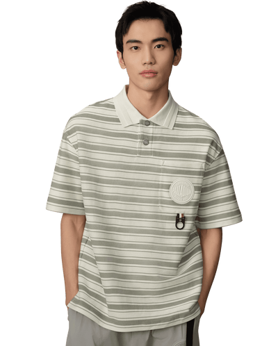 109685-810 | MEN'S PALLADIUM LOGO STRIPED COTTON POLO SHIRT | GREEN/WHITE