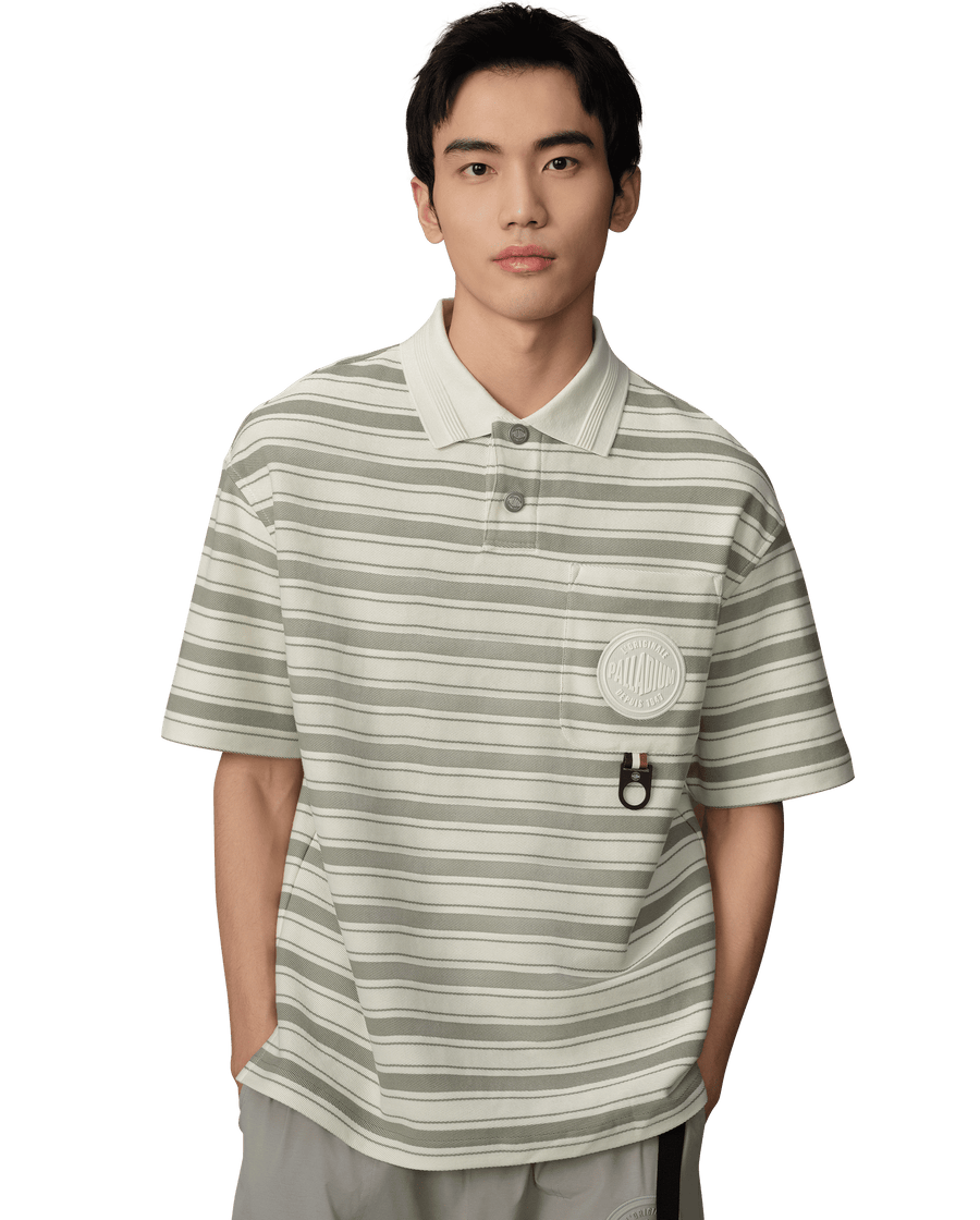109685-810 | MEN'S PALLADIUM LOGO STRIPED COTTON POLO SHIRT | GREEN/WHITE
