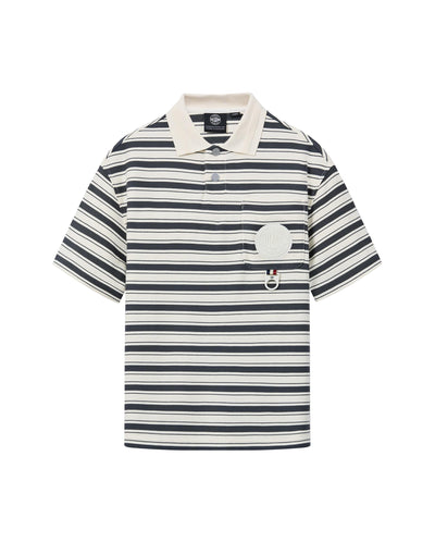 109685-811 | MEN'S PALLADIUM LOGO STRIPED COTTON POLO SHIRT | GREY/WIHTE