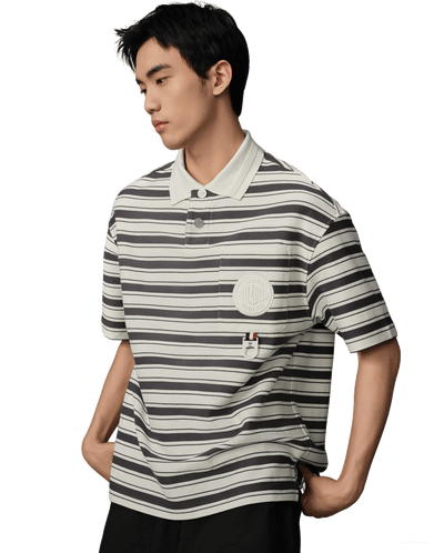 109685-811 | MEN'S PALLADIUM LOGO STRIPED COTTON POLO SHIRT | GREY/WIHTE