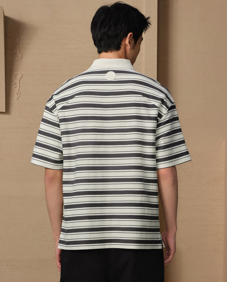 109685-811 | MEN'S PALLADIUM LOGO STRIPED COTTON POLO SHIRT | GREY/WIHTE