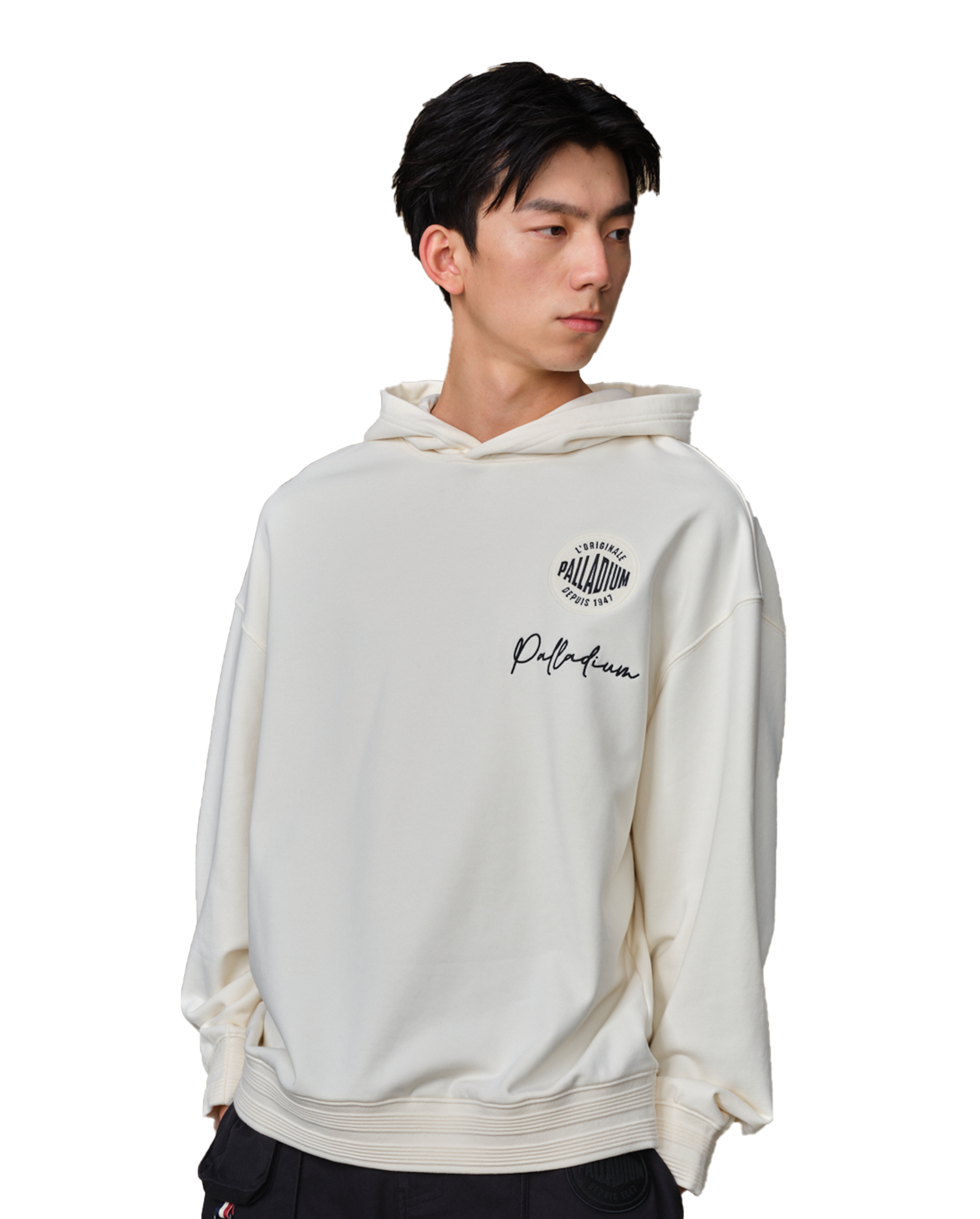 109712-262 | MEN'S PALLADIUM LOGO LOOSE FIT HOODIE | MARSHMALLOW