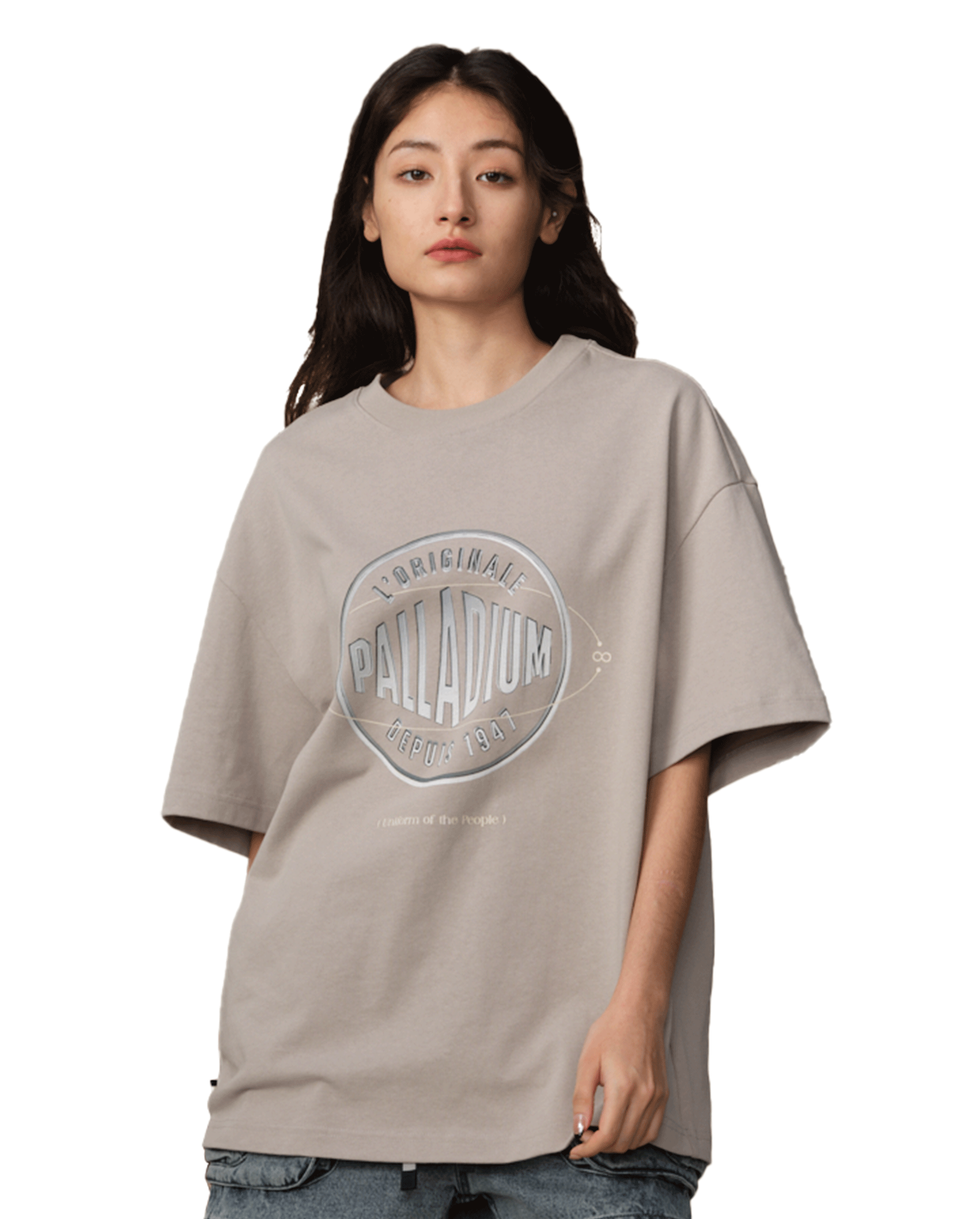 109731-031 | MEN'S PALLADIUM LOGO LOOSE FIT COTTON T-SHIRT | FLINT GRAY