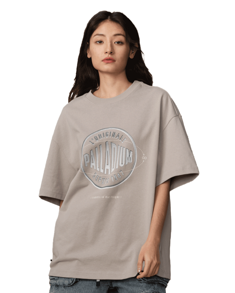 109731-031 | MEN'S PALLADIUM LOGO LOOSE FIT COTTON T-SHIRT | FLINT GRAY