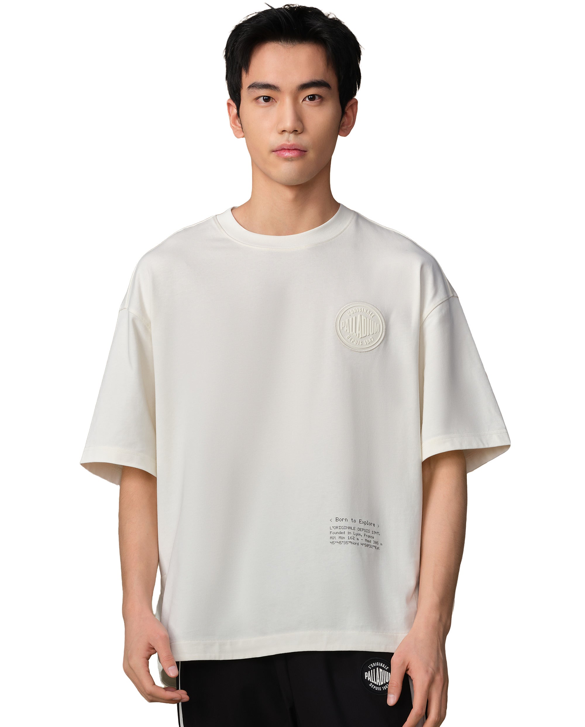 109734-262 | MEN'S PALLADIUM LOGO LOOSE FIT COTTON T-SHIRT | MARSHMALLOW