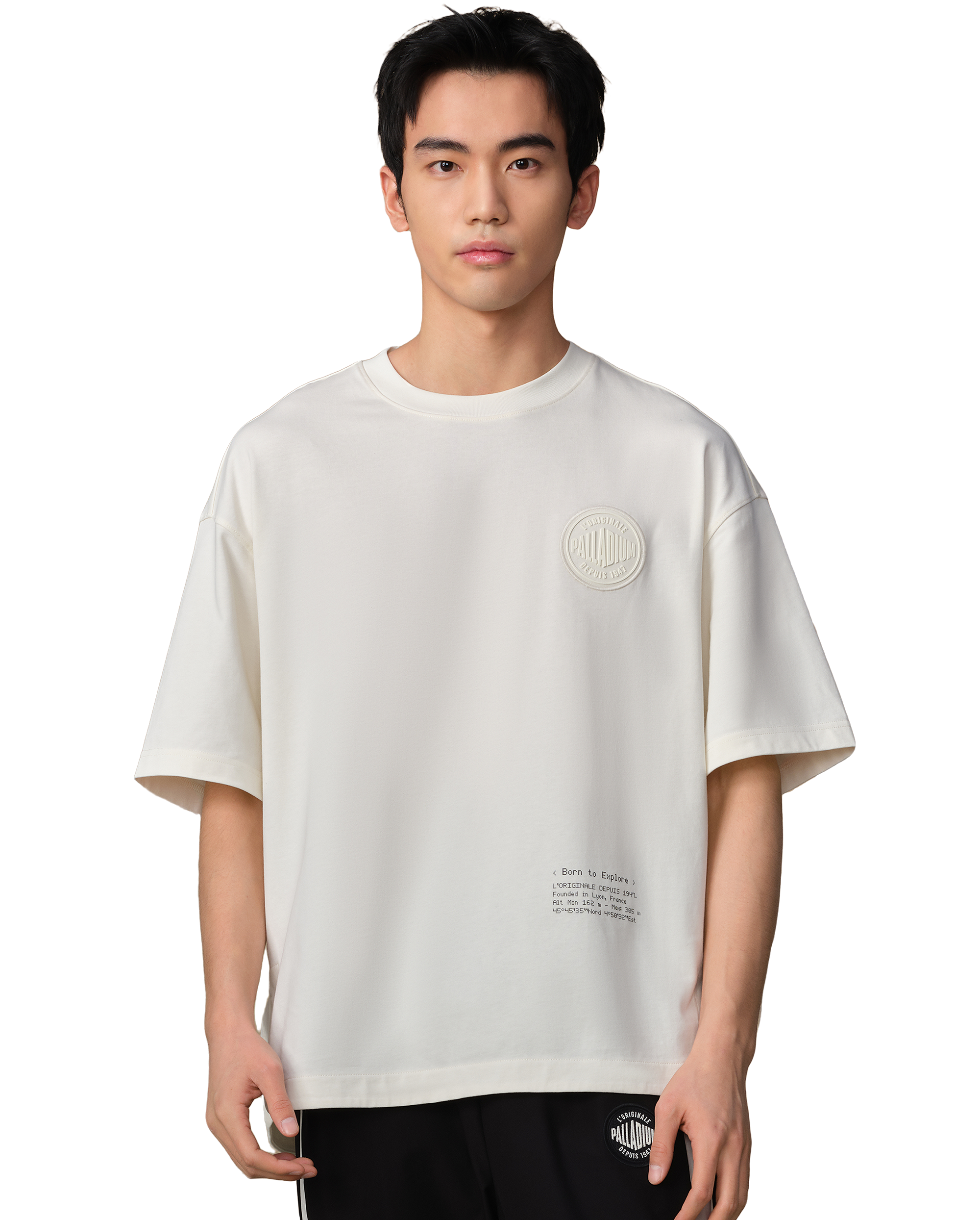 109734-262 | MEN'S PALLADIUM LOGO LOOSE FIT COTTON T-SHIRT | MARSHMALLOW