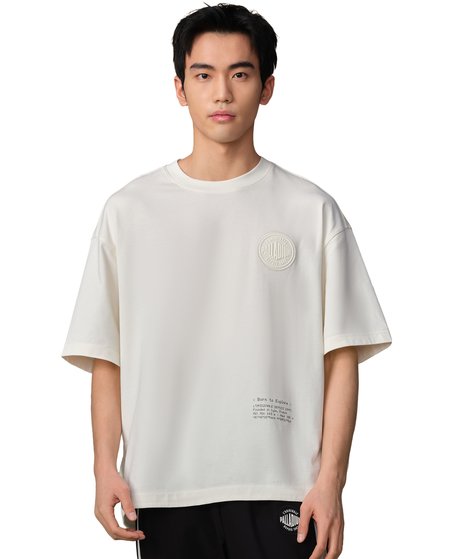 109734-262 | MEN'S PALLADIUM LOGO LOOSE FIT COTTON T-SHIRT | MARSHMALLOW