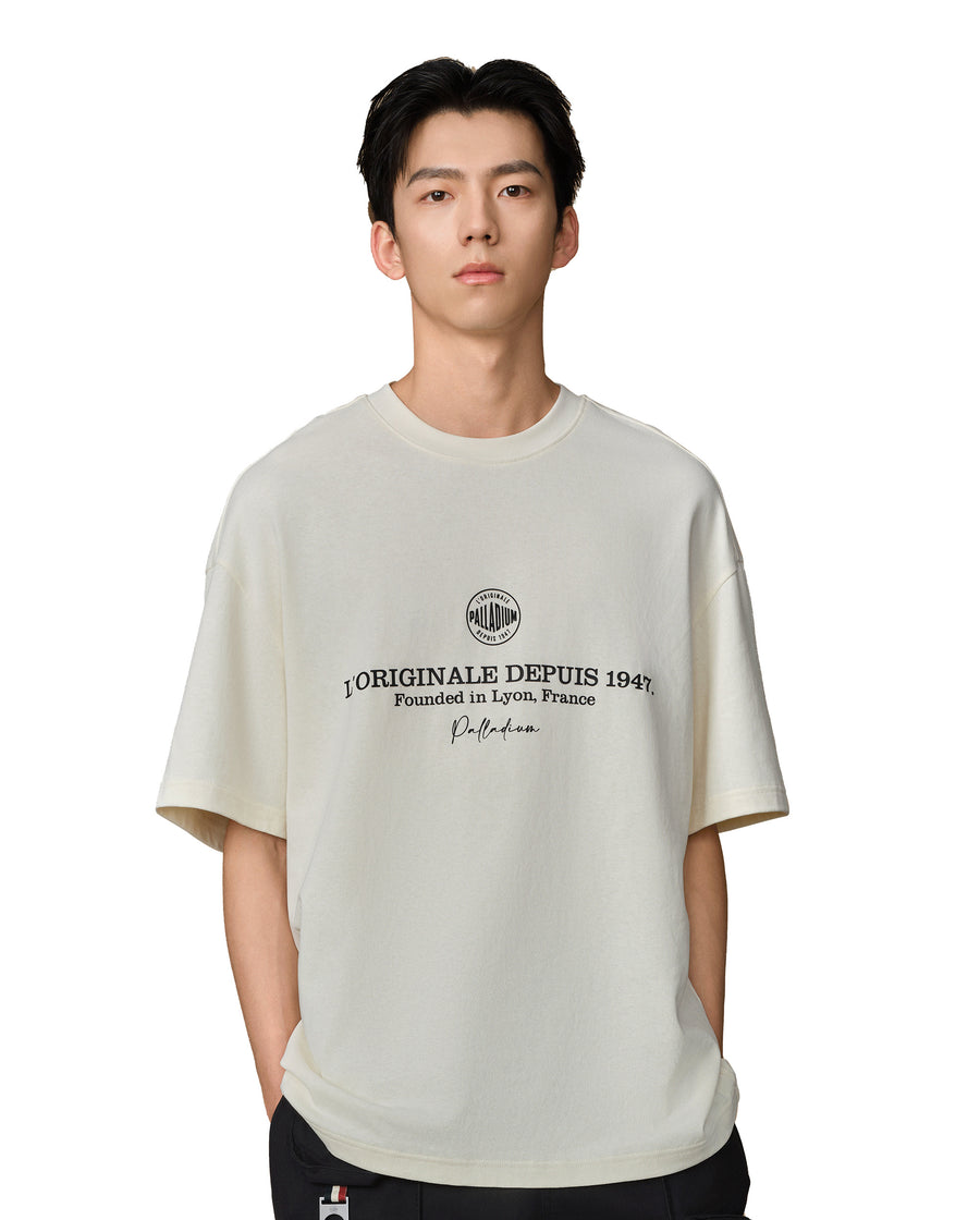 109815-232 | MEN'S PALLADIUM LOGO LOOSE FIT COTTON T-SHIRT | VANILLA ICE