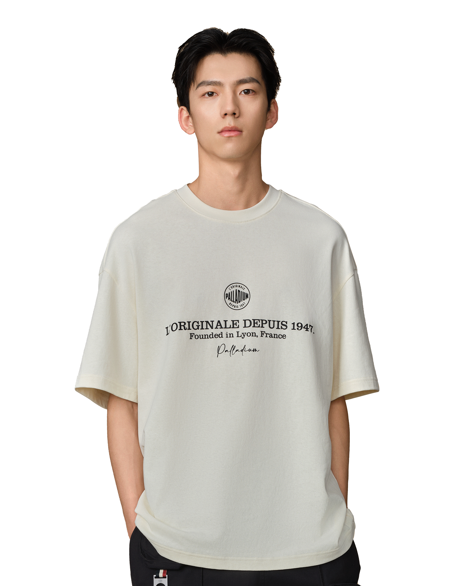 109815-232 | MEN'S PALLADIUM LOGO LOOSE FIT COTTON T-SHIRT | VANILLA ICE