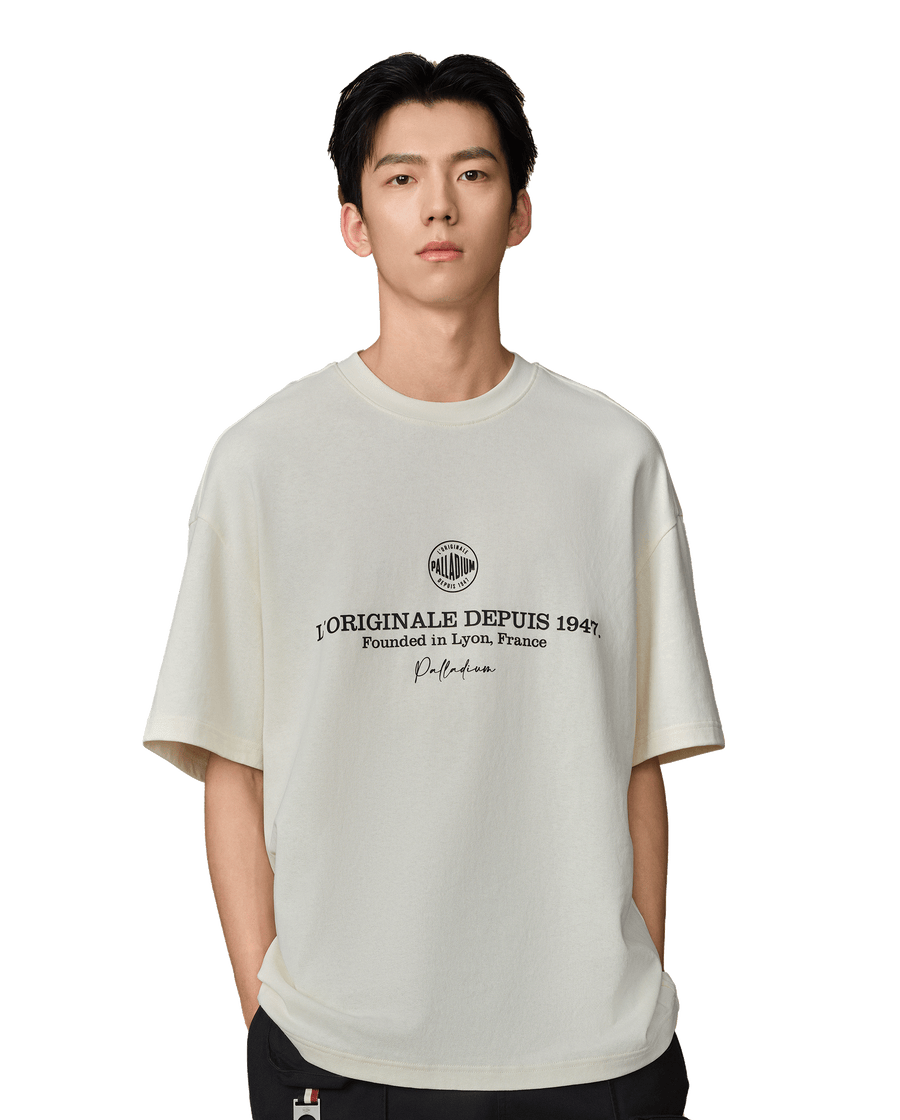 109815-232 | MEN'S PALLADIUM LOGO LOOSE FIT COTTON T-SHIRT | VANILLA ICE