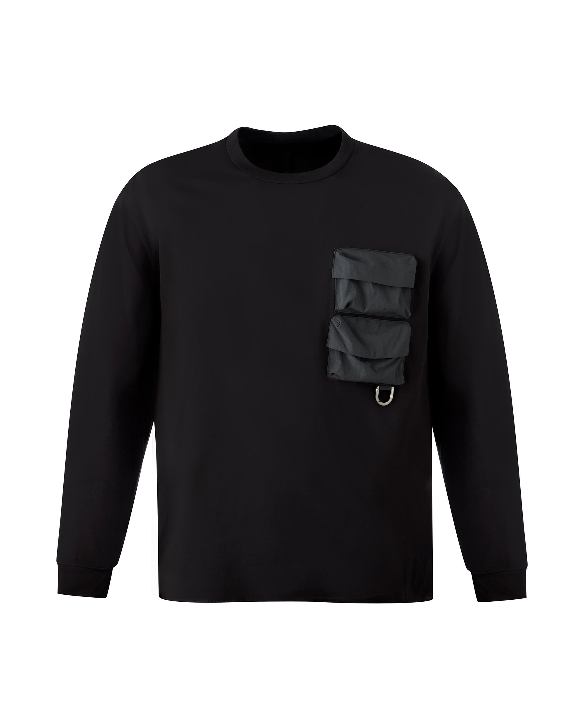 1711711-008 | UNISEX 3D POCKETS LONG SLEEVES T-SHIRT | BLACK