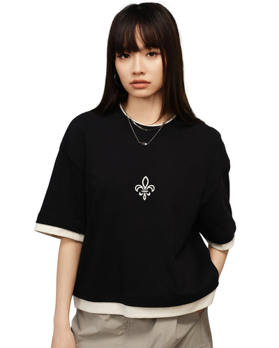 1910439-032 | WOMEN'S IRIS LOGO LAYERED COTTON T-SHIRT | TAP SHOE