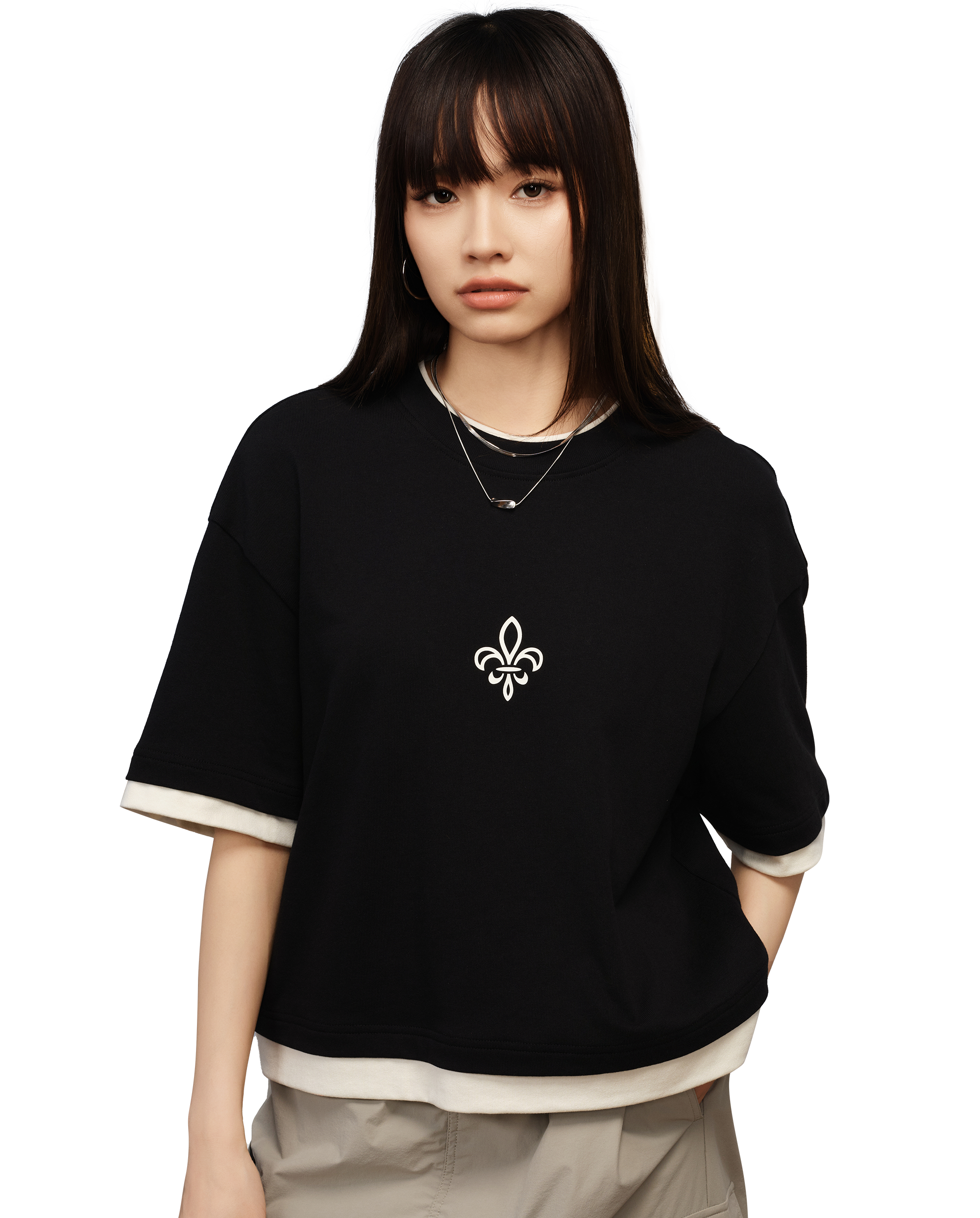 1910439-032 | WOMEN'S IRIS LOGO LAYERED COTTON T-SHIRT | TAP SHOE