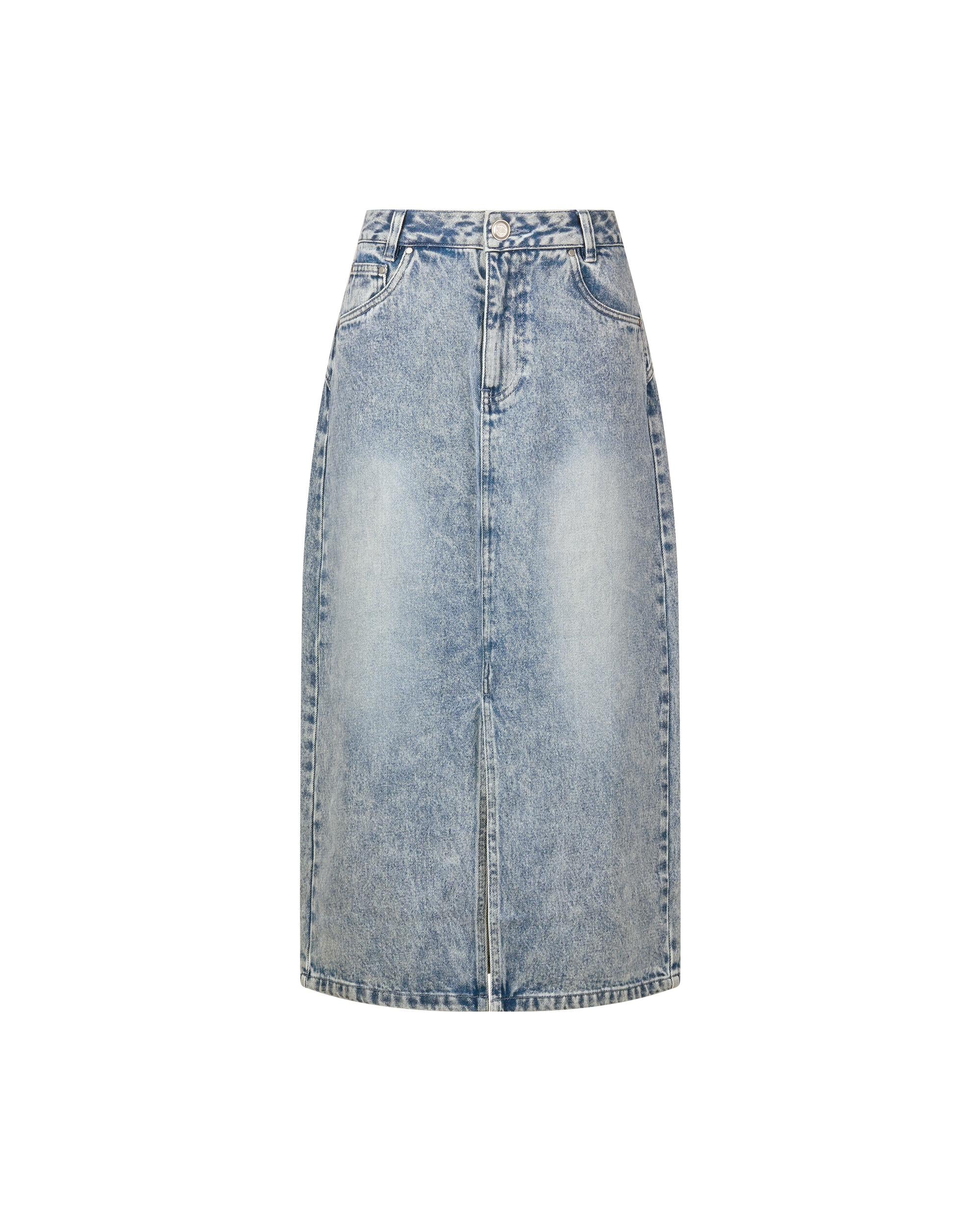 1910440-452 | WOMEN'S WASHED DENIM MIDI SKIRT | MATT GREY BLUE