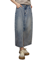 1910440-452 | WOMEN'S WASHED DENIM MIDI SKIRT | MATT GREY BLUE