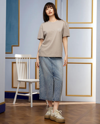 1910440-452 | WOMEN'S WASHED DENIM MIDI SKIRT | MATT GREY BLUE