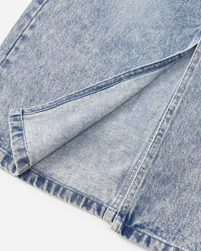 1910440-452 | WOMEN'S WASHED DENIM MIDI SKIRT | MATT GREY BLUE