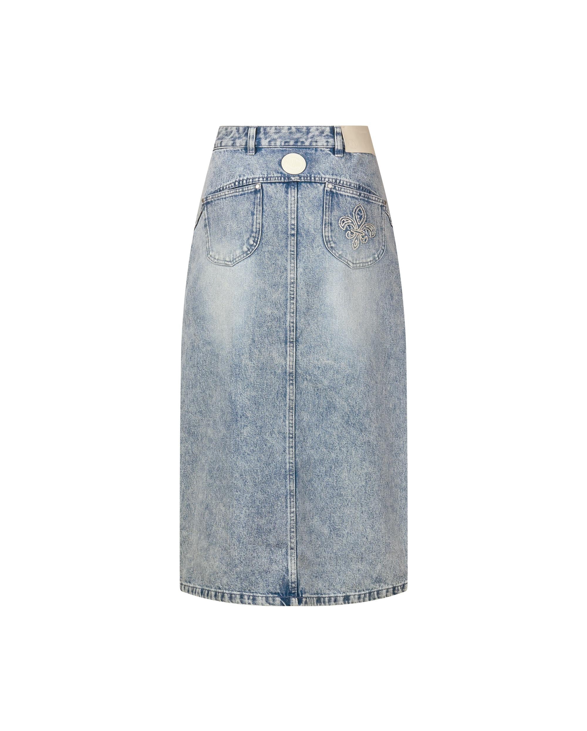 1910440-452 | WOMEN'S WASHED DENIM MIDI SKIRT | MATT GREY BLUE