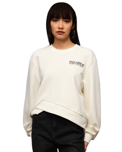 1910443-262 | WOMEN'S PALLADIUM LOGO IRREGULAR HEM SWEATSHIRT | MARSHMALLOW