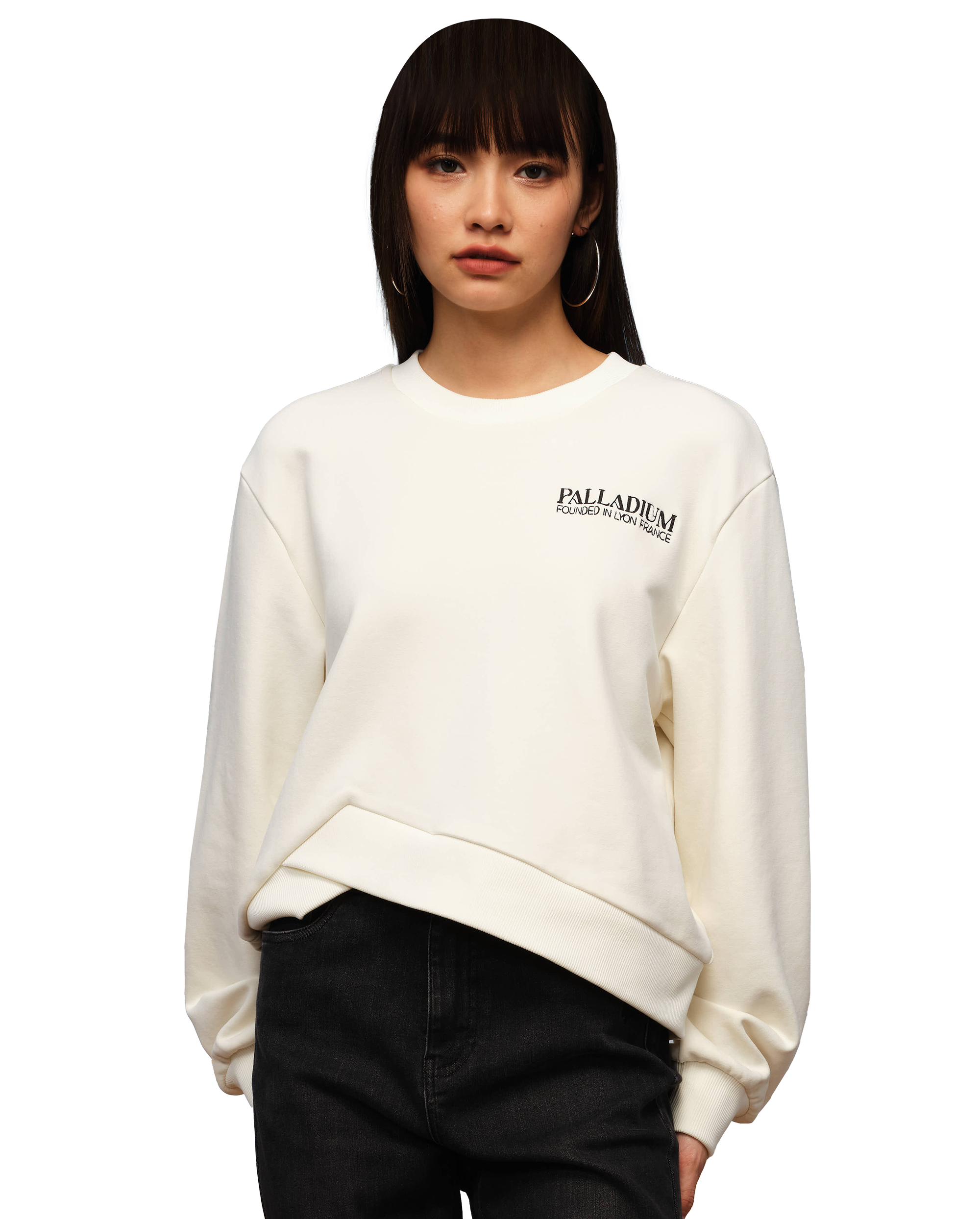 1910443-262 | WOMEN'S PALLADIUM LOGO IRREGULAR HEM SWEATSHIRT | MARSHMALLOW