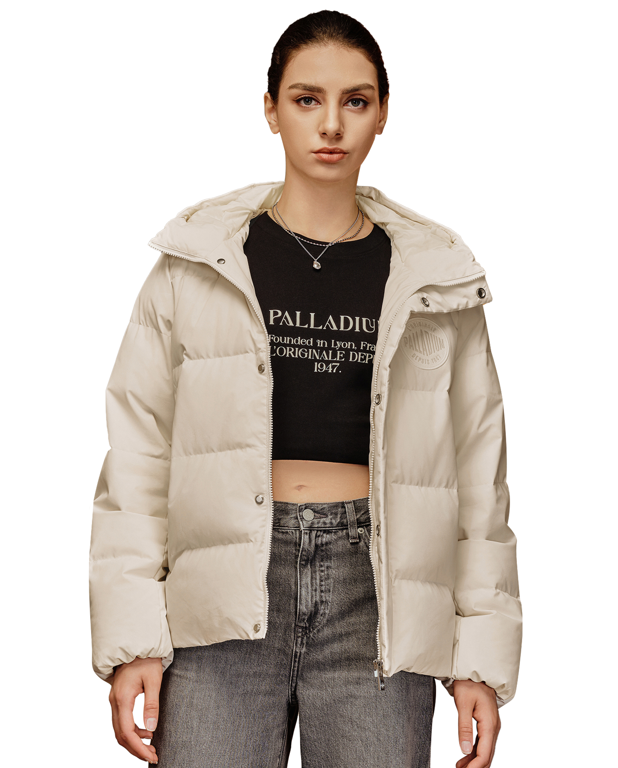 1910525-262 | WOMEN'S PALLADIUM LOGO HOODED DOWN JACKET | MARSHMALLOW