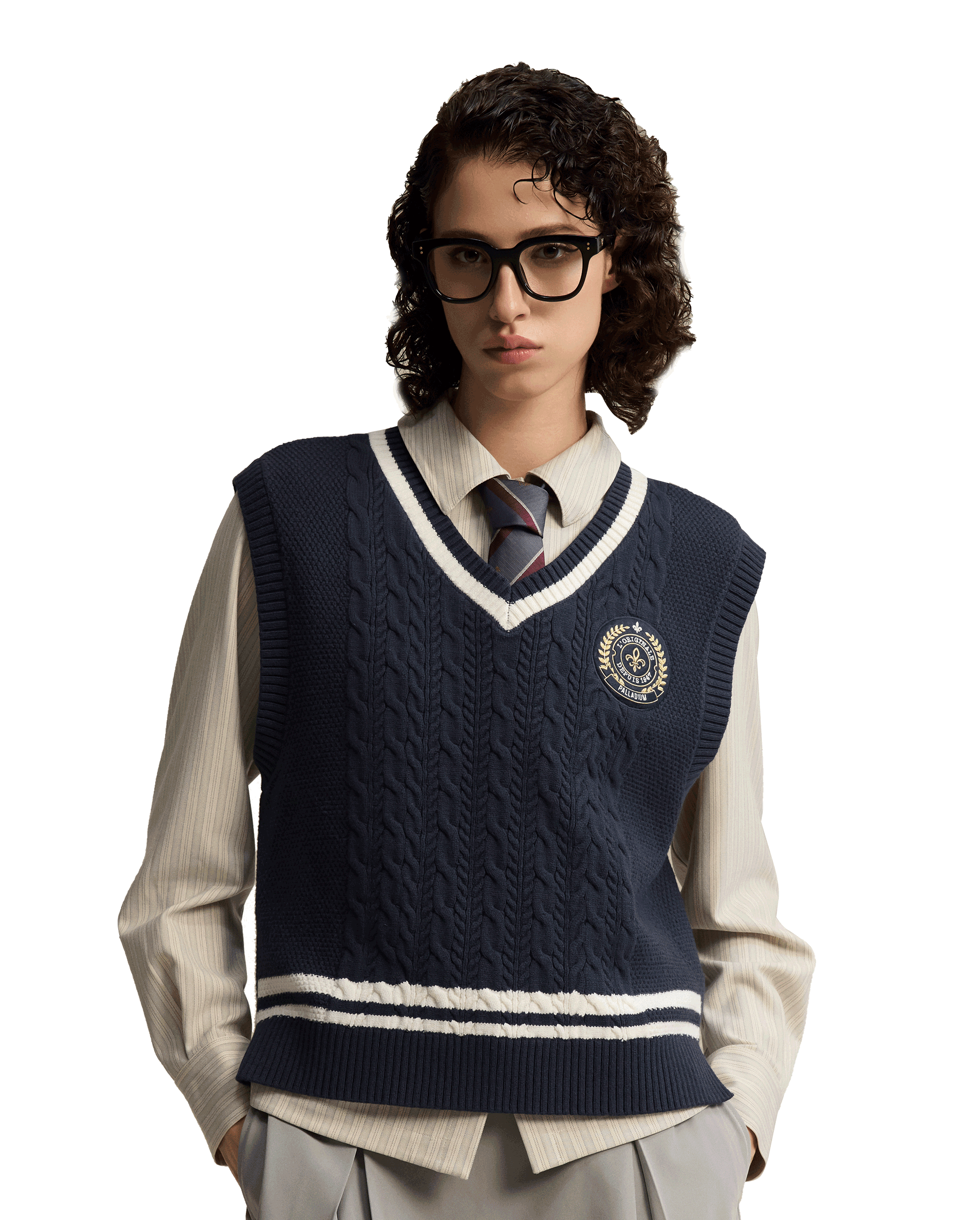 1911383-403 | WOMEN'S PALLADIUM LOGO V-NECK SWEATER VEST | TOTAL ECLIPSE