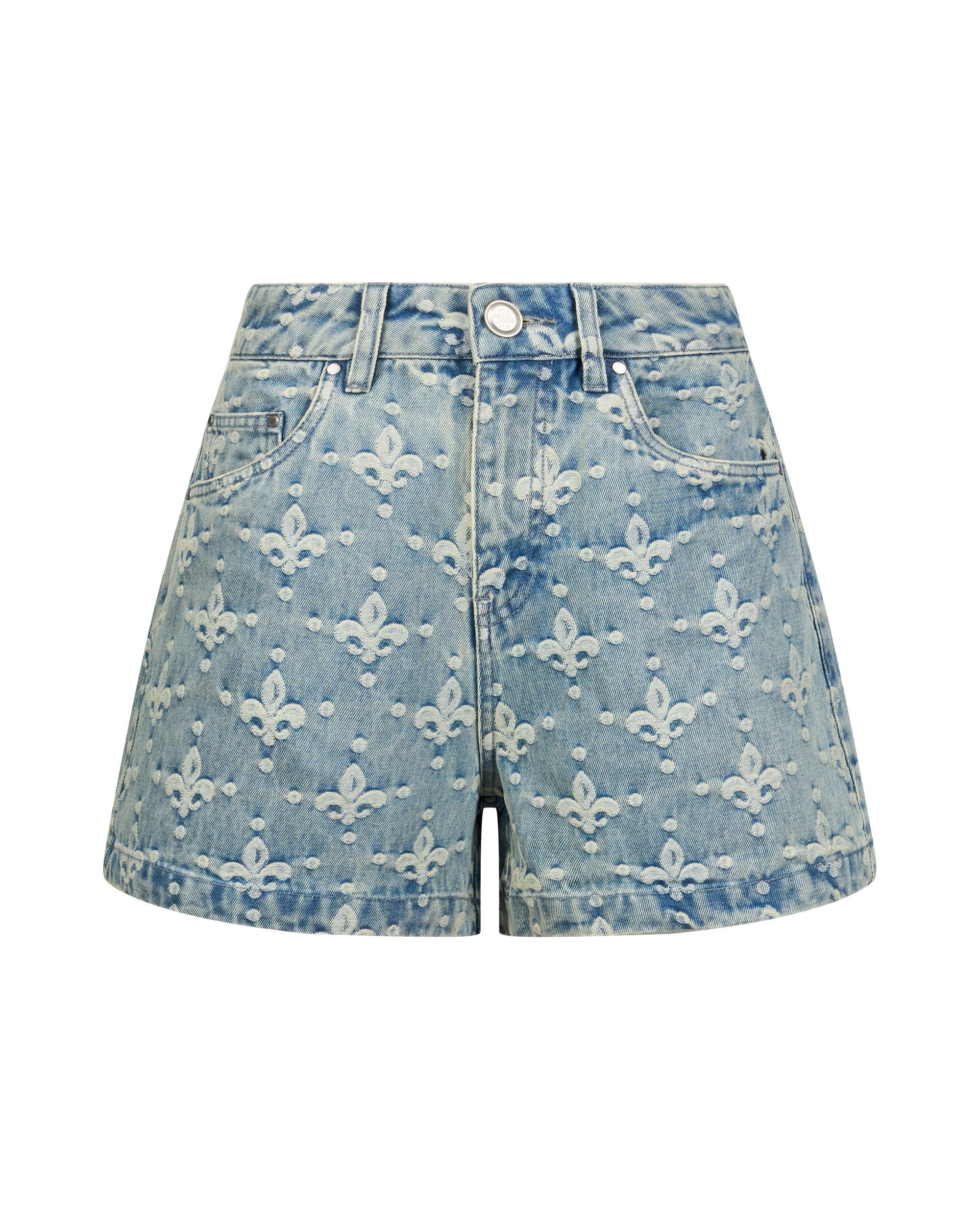 1911394-807 | WOMEN'S ALL-OVER IRIS LOGO DENIM SHORTS | DENIM IRIS