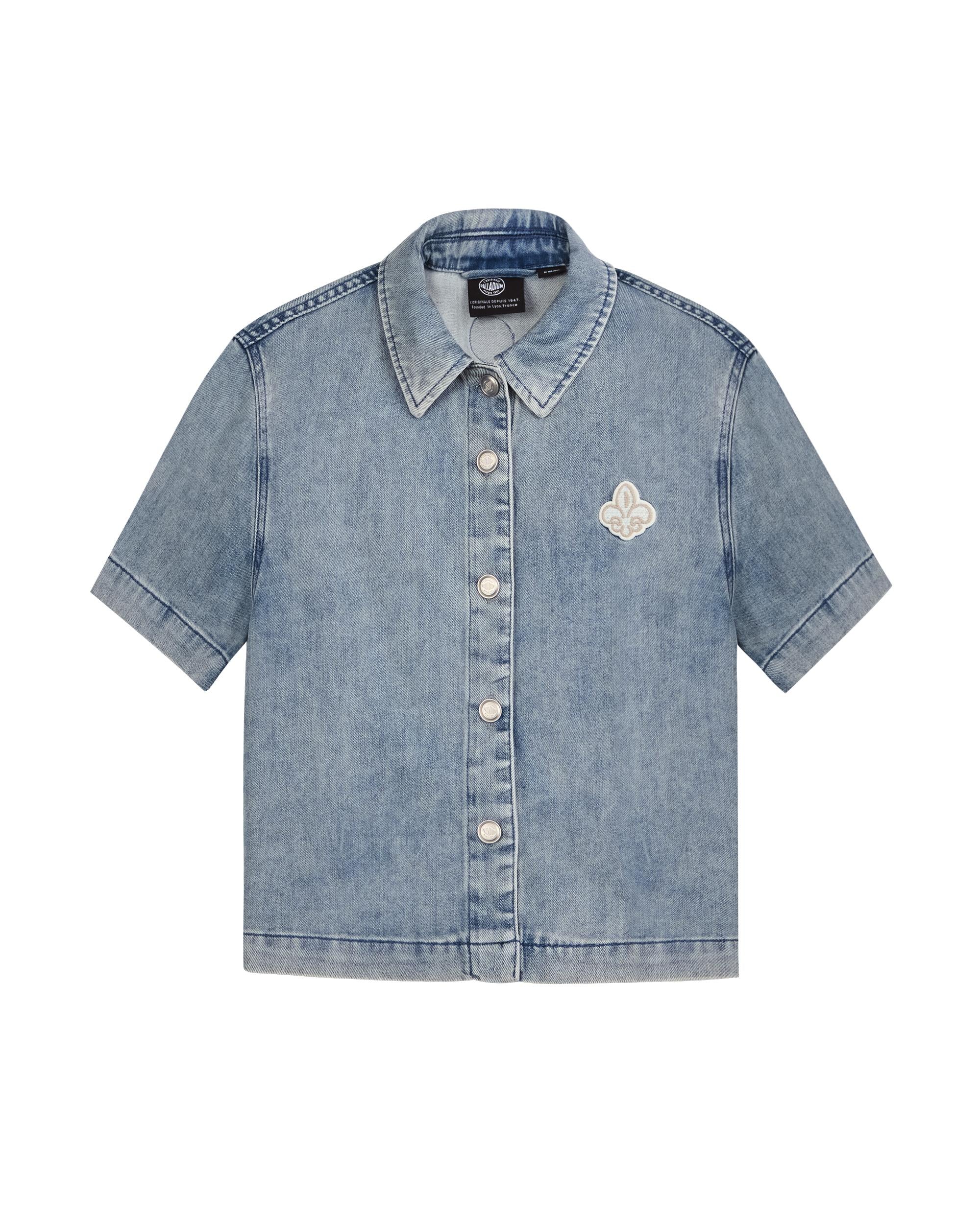 1911395-424 | WOMEN'S EMBROIDERED IRIS LOGO DENIM SHIRT | BLUE SHADOW