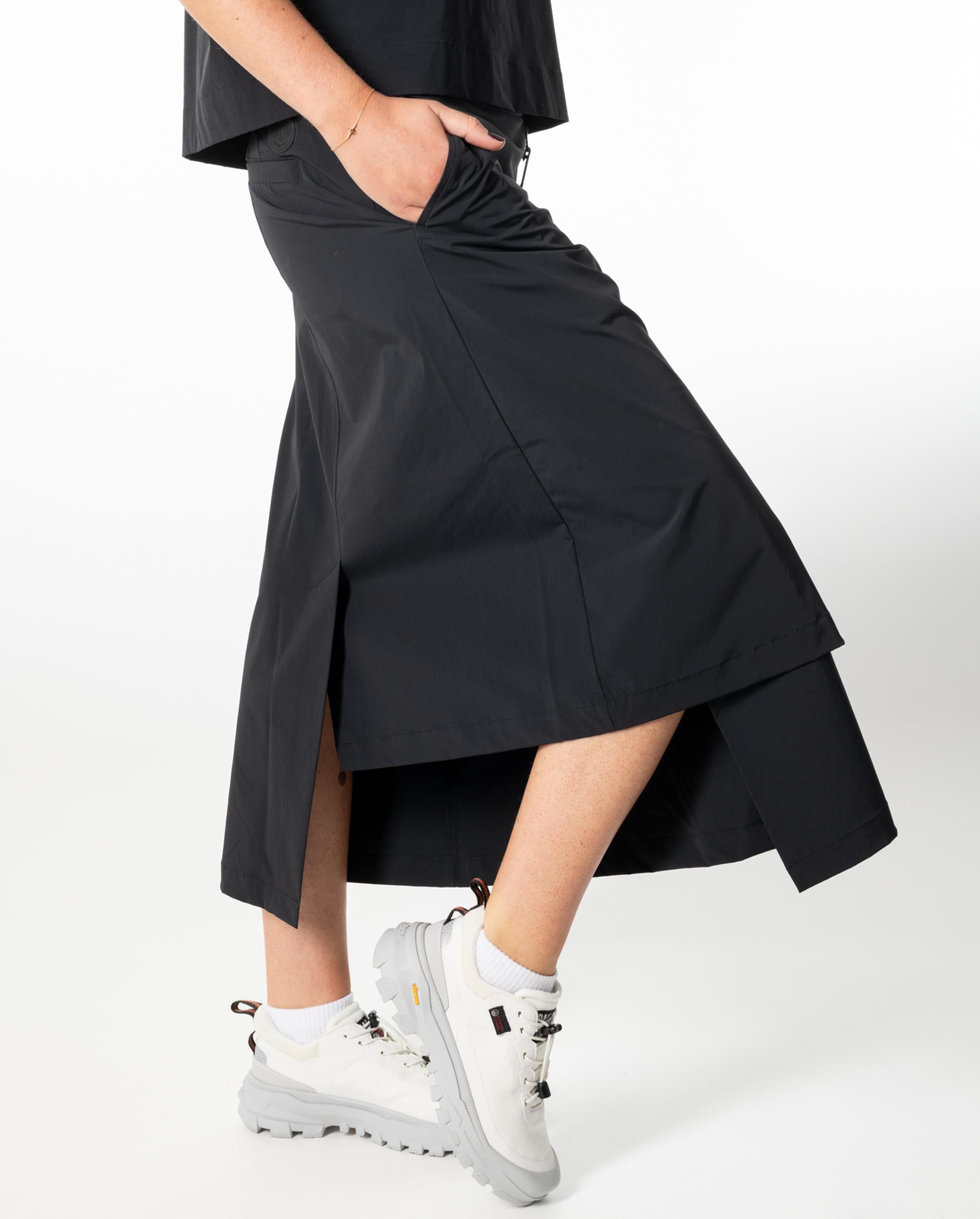 1911737-008 | WOMEN'S CARGO IRREGULAR LAYERED MIDI SKIRT | BLACK