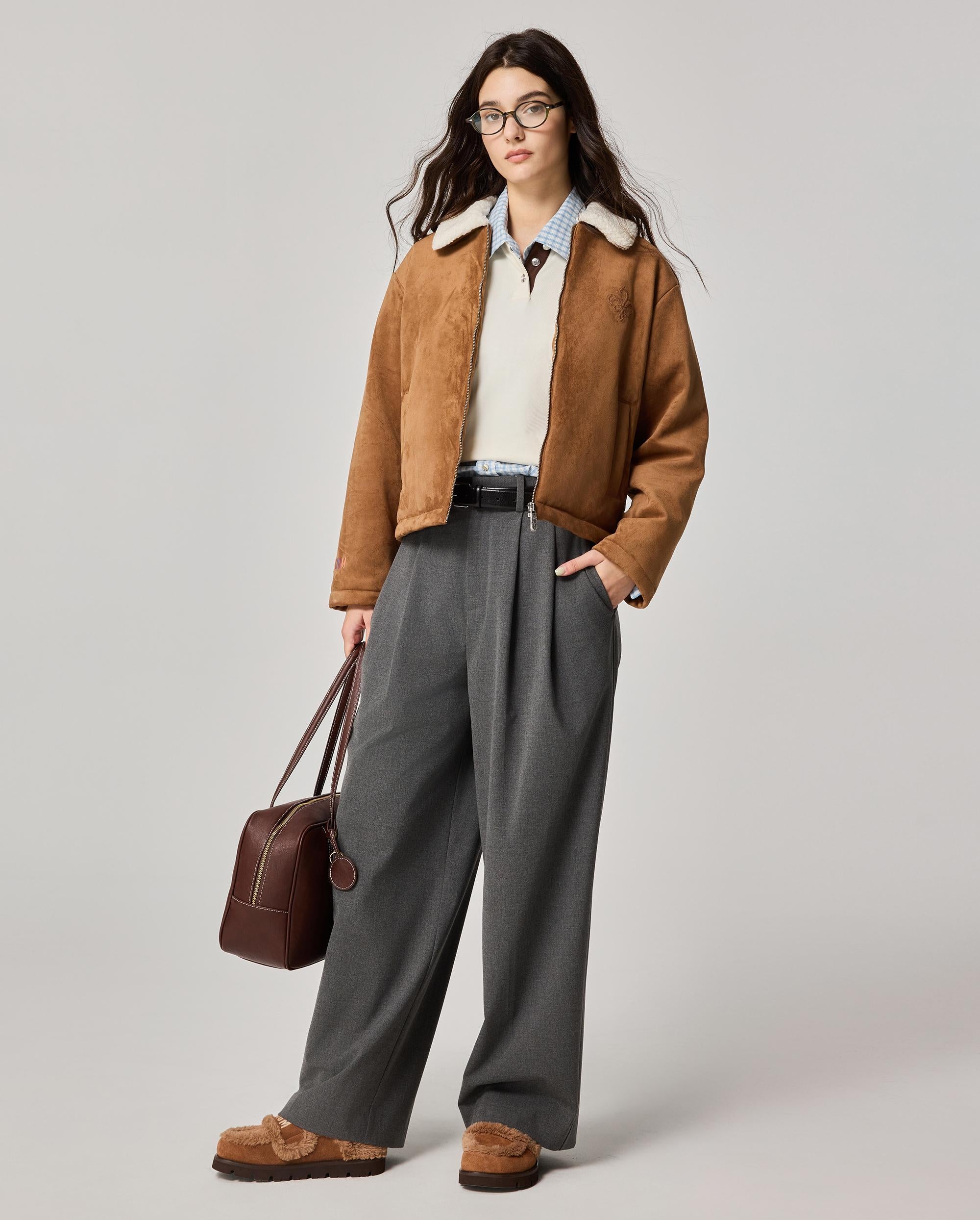 1911915-238 | WOMEN'S IRIS LOGO FAUX SUEDE FLEECE COLLAR JACKET | DACHSHUND