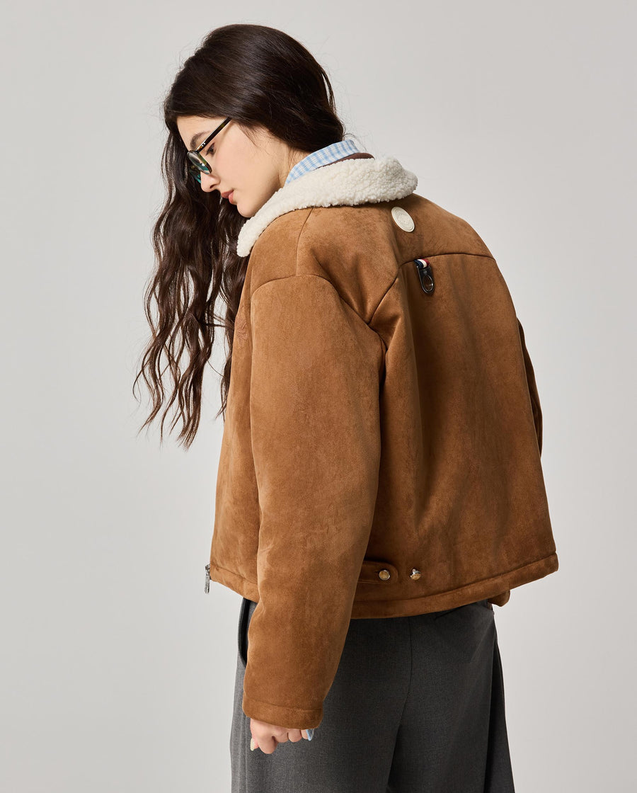 1911915-238 | WOMEN'S IRIS LOGO FAUX SUEDE FLEECE COLLAR JACKET | DACHSHUND