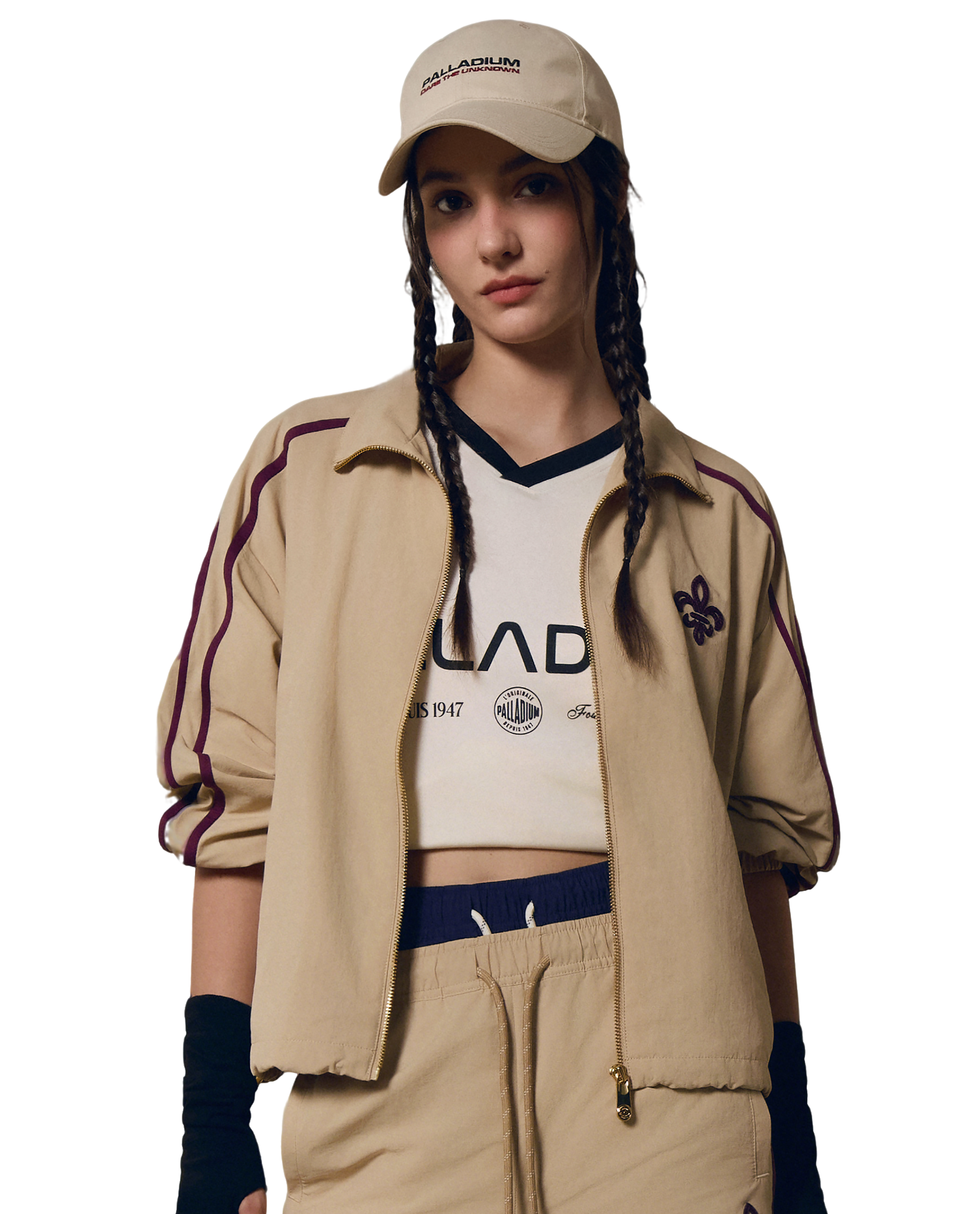 1911943-158 | WOMEN'S IRIS LOGO SIDE STRIPES LOOSE FIT JACKET | MILK TEA