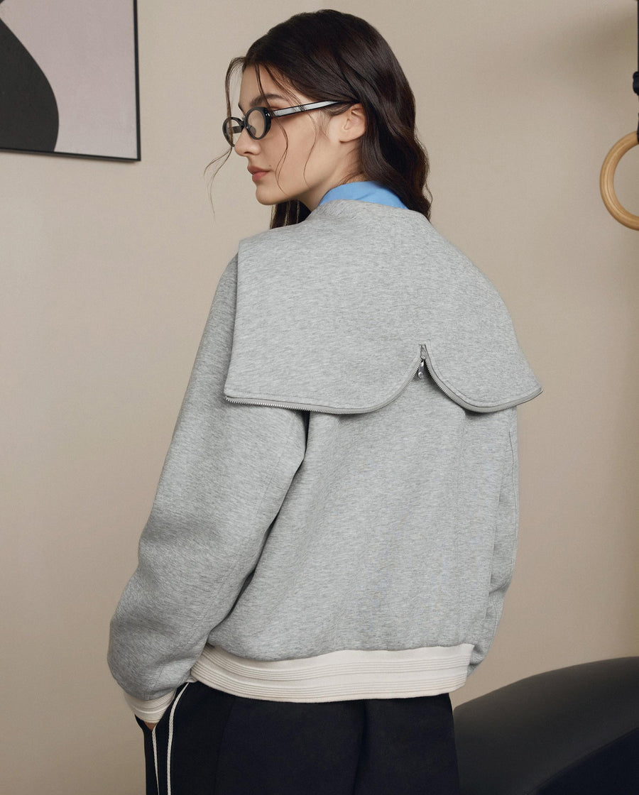 1911947-081 | WOMEN'S LOGO LOOSE FIT SAILOR COLLAR HOODED JACKET | GREY