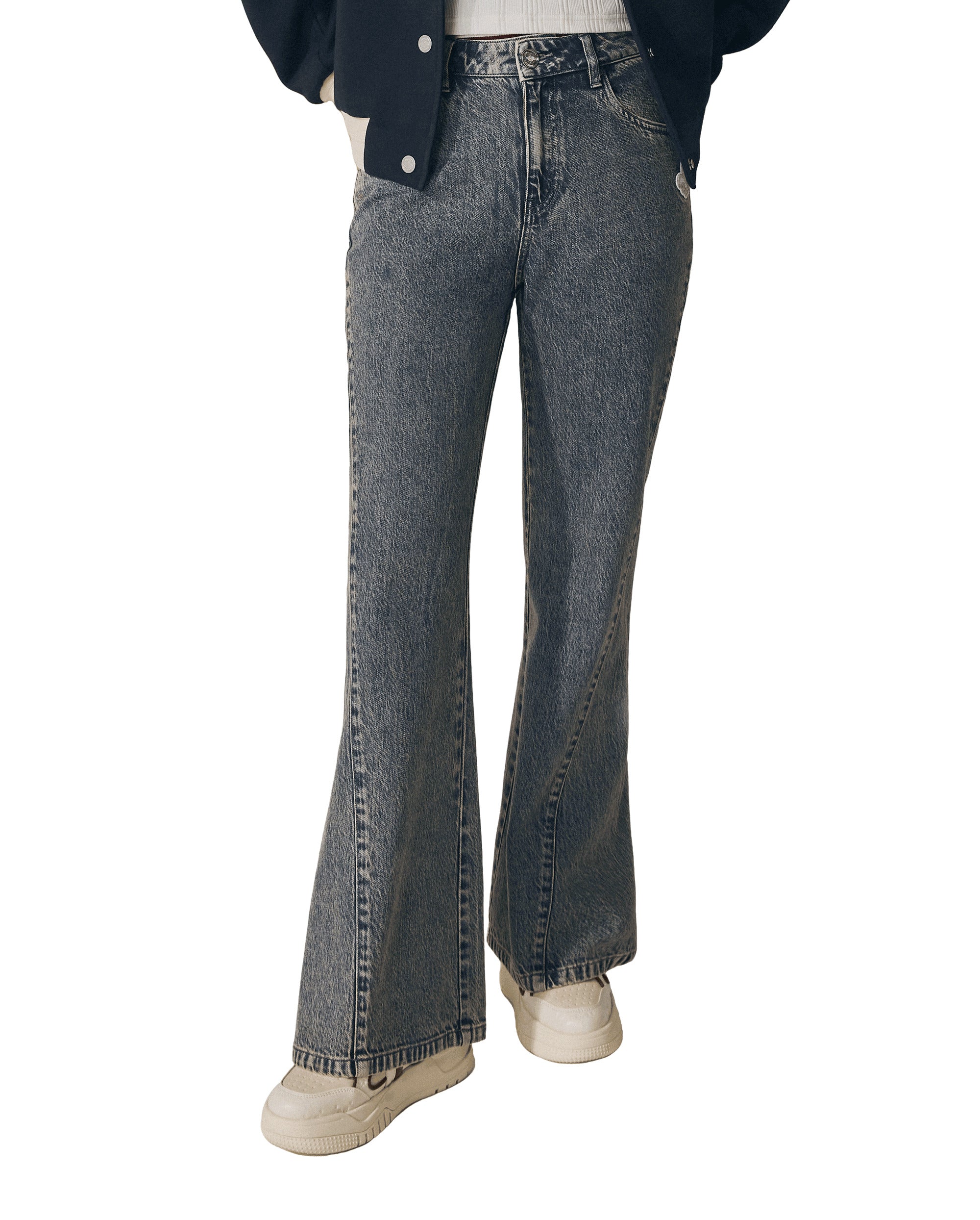 1911957-452 | WOMEN'S IRIS LOGO WIDED-LEG LIGHT WASH JEANS | MATT GREY BLUE