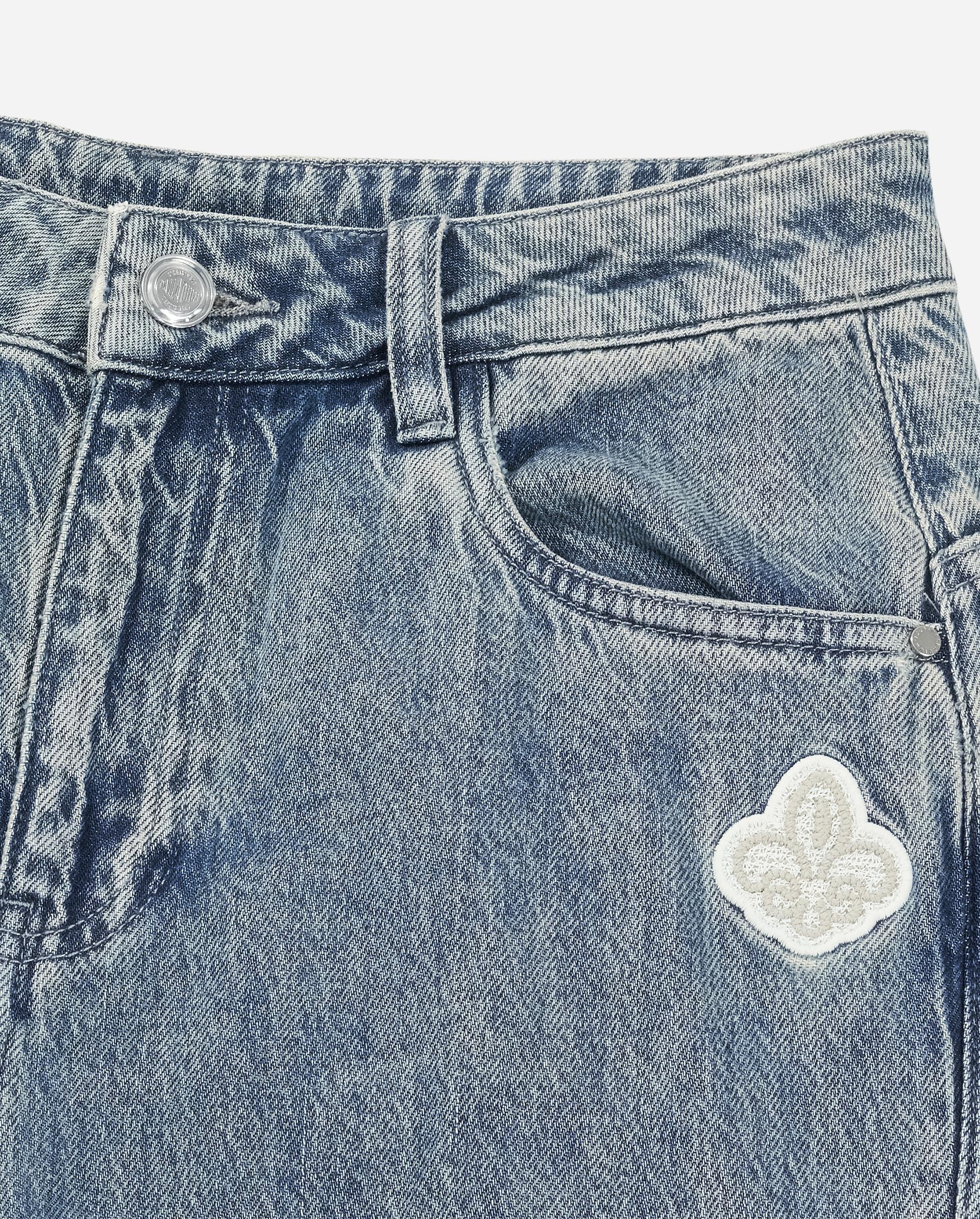 1911957-452 | WOMEN'S IRIS LOGO WIDED-LEG LIGHT WASH JEANS | MATT GREY BLUE