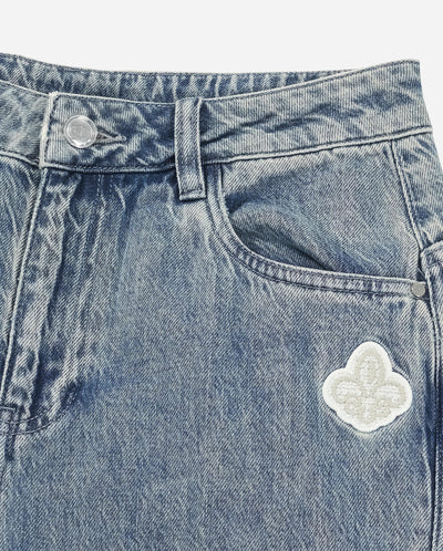 1911957-452 | WOMEN'S IRIS LOGO WIDED-LEG LIGHT WASH JEANS | MATT GREY BLUE