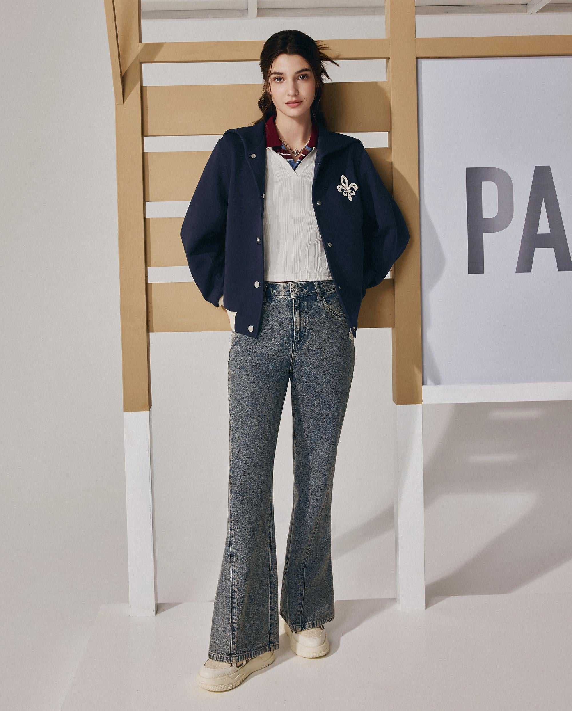 1911957-452 | WOMEN'S IRIS LOGO WIDED-LEG LIGHT WASH JEANS | MATT GREY BLUE