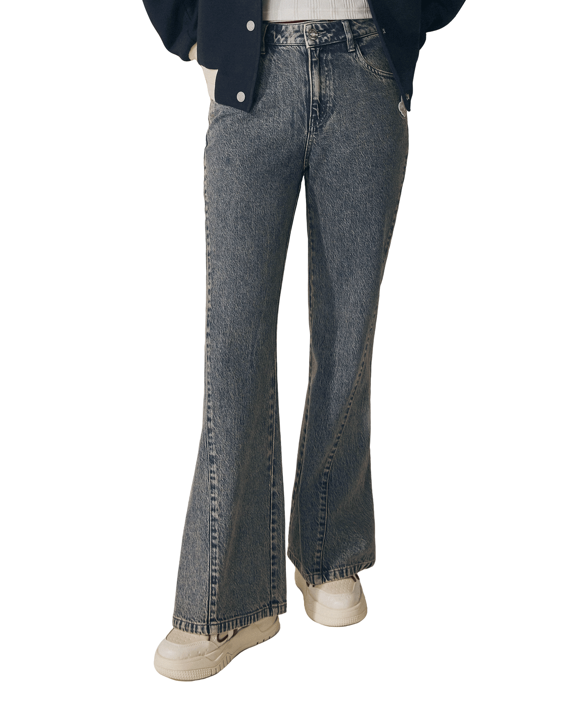 1911957-452 | WOMEN'S IRIS LOGO WIDED-LEG LIGHT WASH JEANS | MATT GREY BLUE