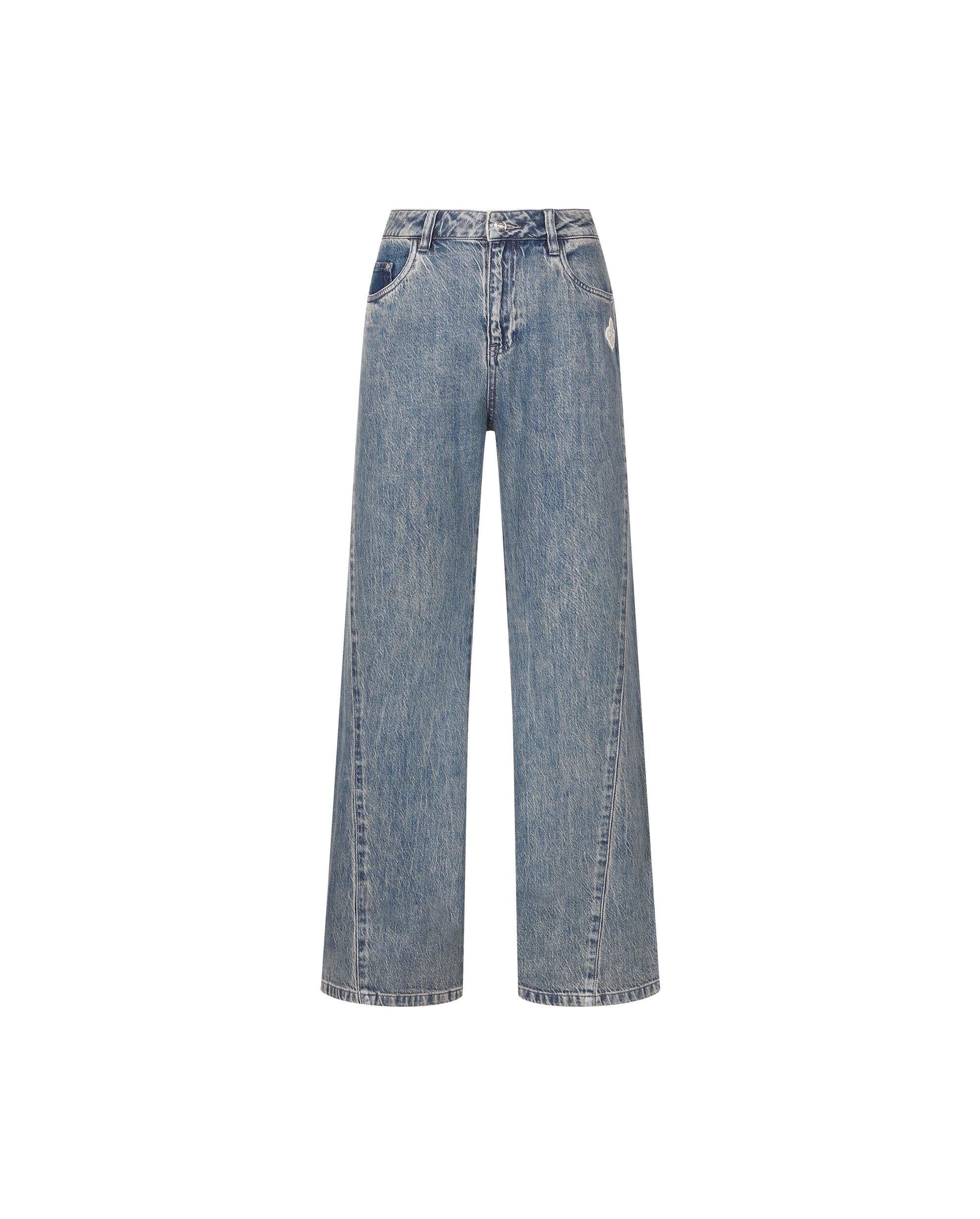 1911957-452 | WOMEN'S IRIS LOGO WIDED-LEG LIGHT WASH JEANS | MATT GREY BLUE