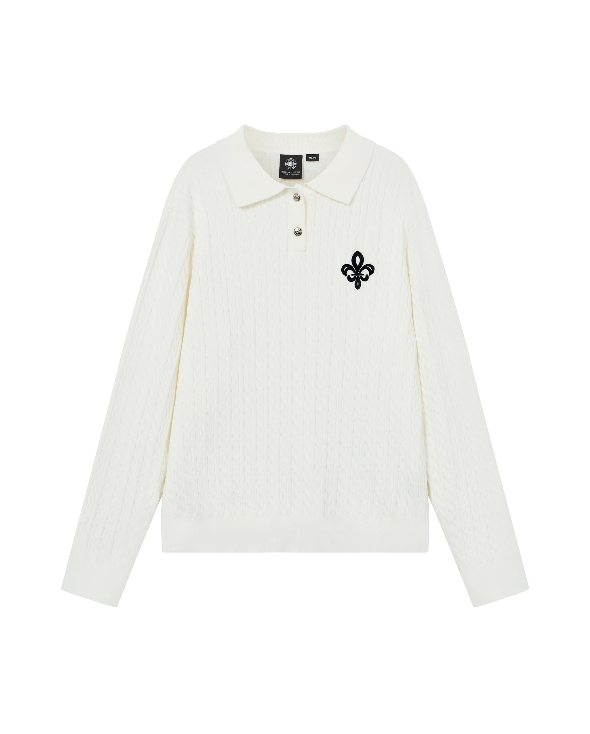 1911980-232 | WOMEN'S IRIS LOGO CABLE-KNIT POLO SWEATER | VANILLA ICE