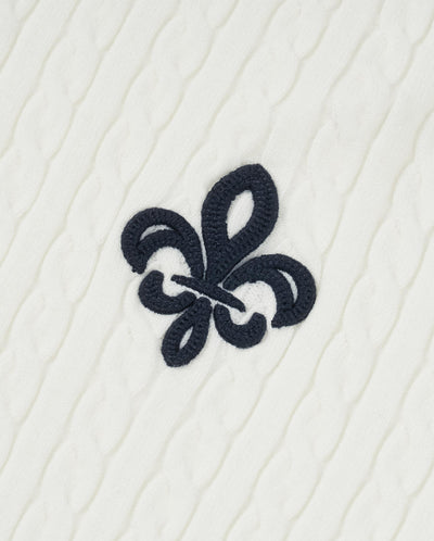 1911980-232 | WOMEN'S IRIS LOGO CABLE-KNIT POLO SWEATER | VANILLA ICE
