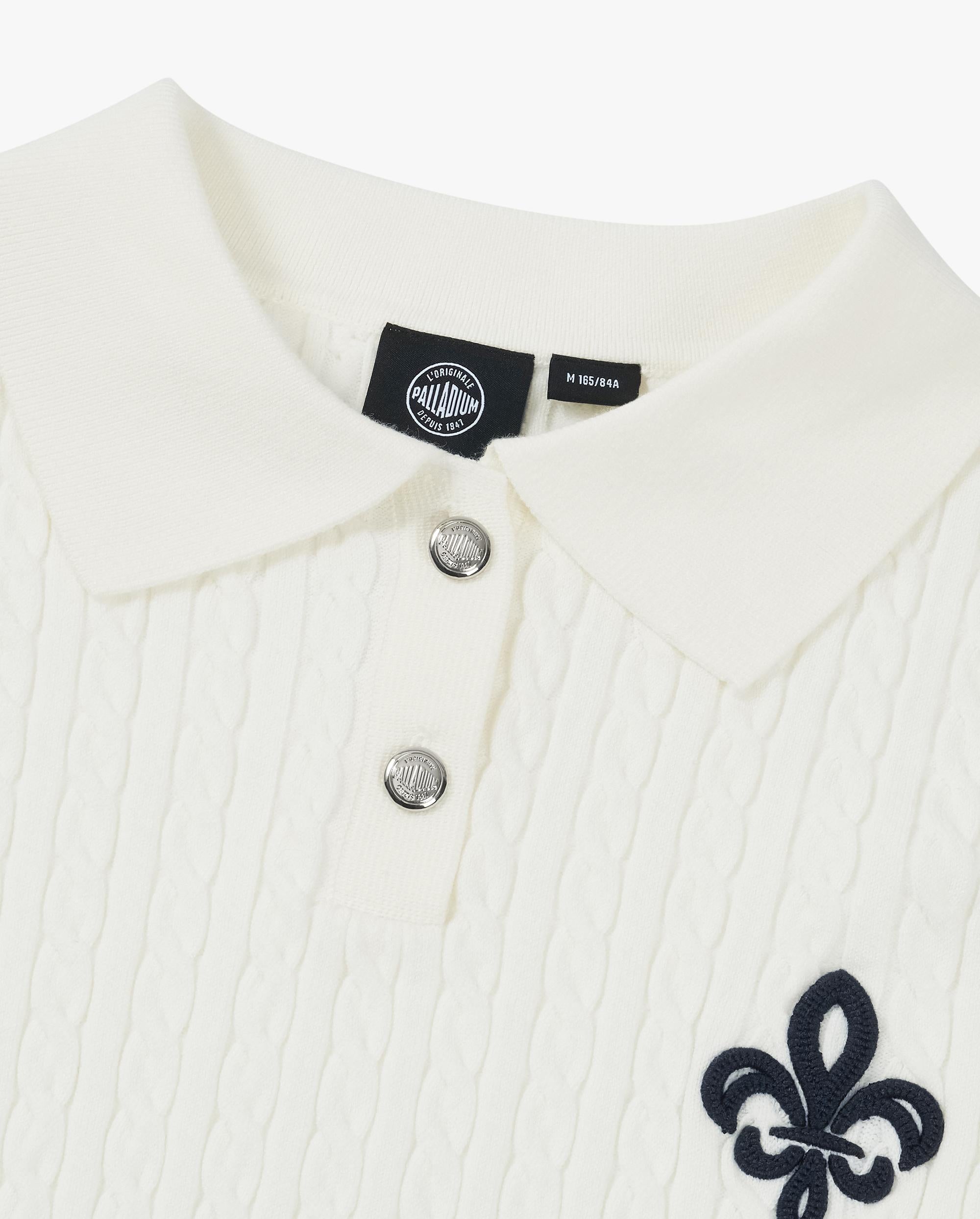 1911980-232 | WOMEN'S IRIS LOGO CABLE-KNIT POLO SWEATER | VANILLA ICE