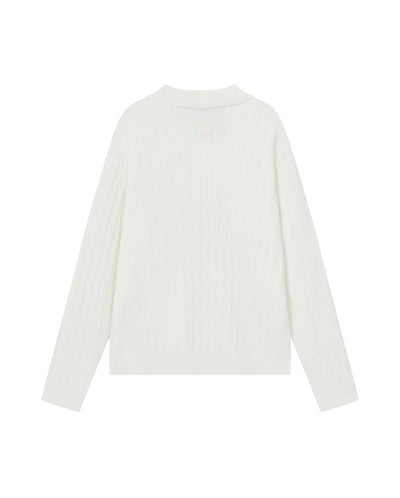 1911980-232 | WOMEN'S IRIS LOGO CABLE-KNIT POLO SWEATER | VANILLA ICE