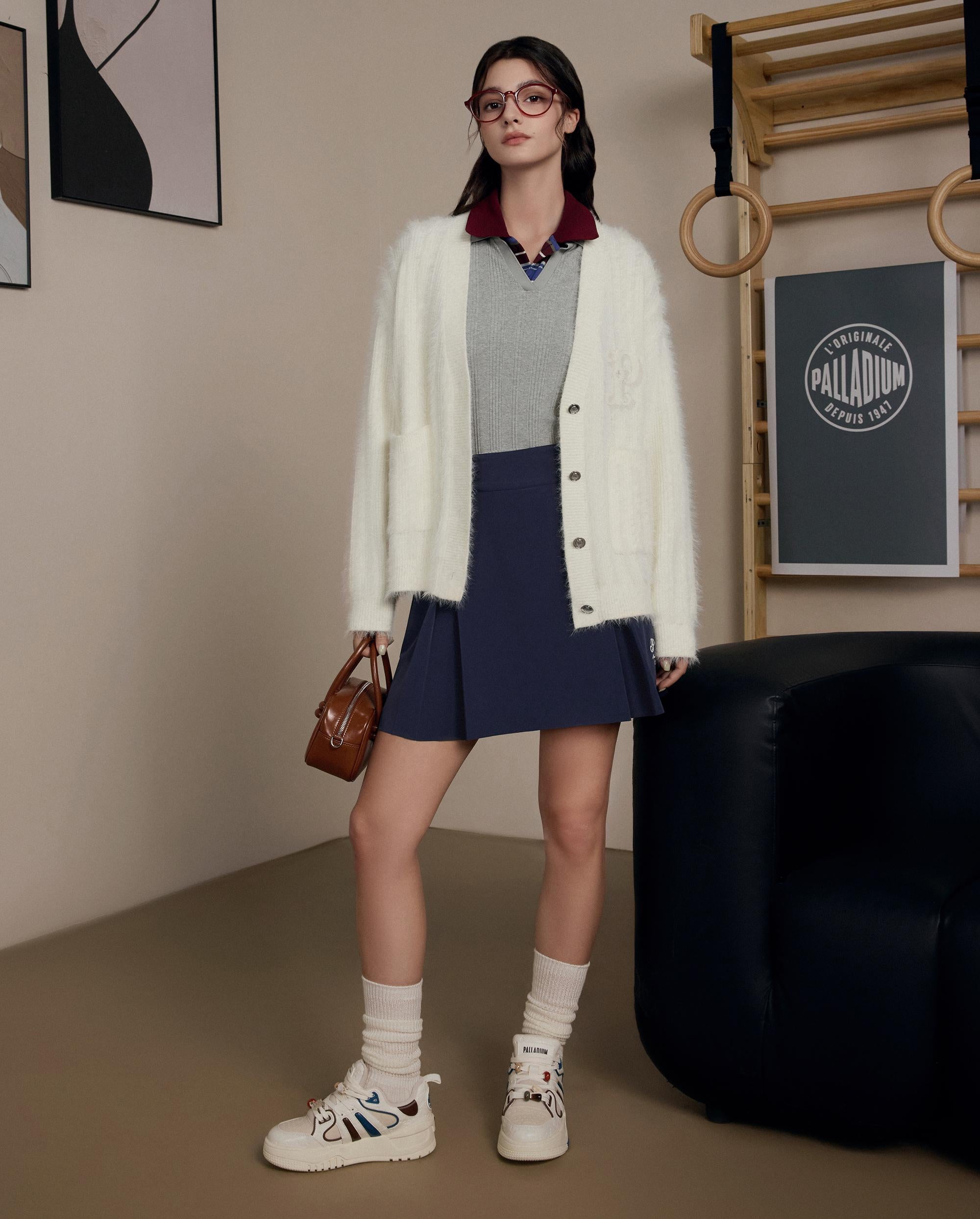 1911981-232 | WOMEN'S EMBROIDERED P LOGO V-NECK CARDIGAN | VANILLA ICE