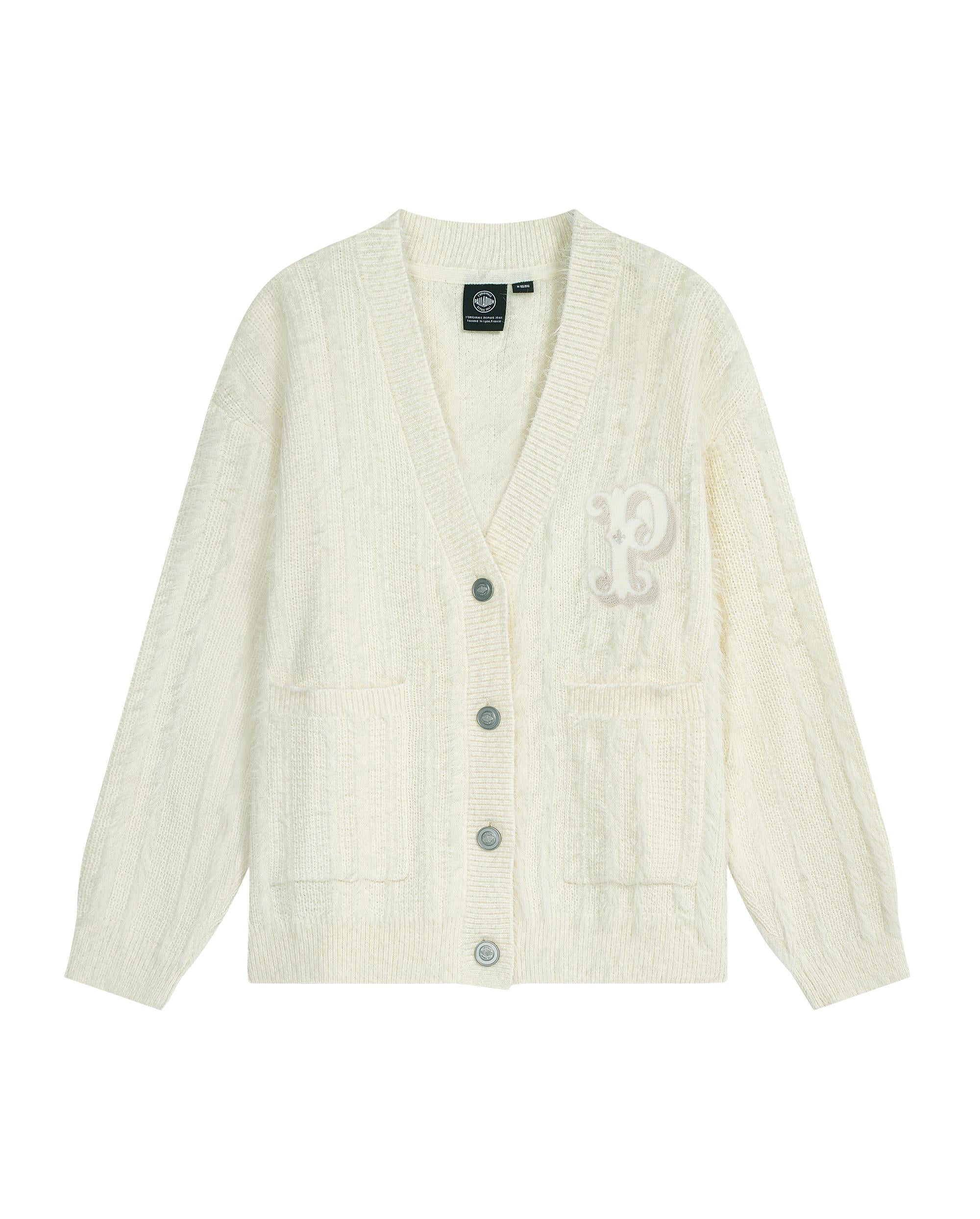 1911981-232 | WOMEN'S EMBROIDERED P LOGO V-NECK CARDIGAN | VANILLA ICE