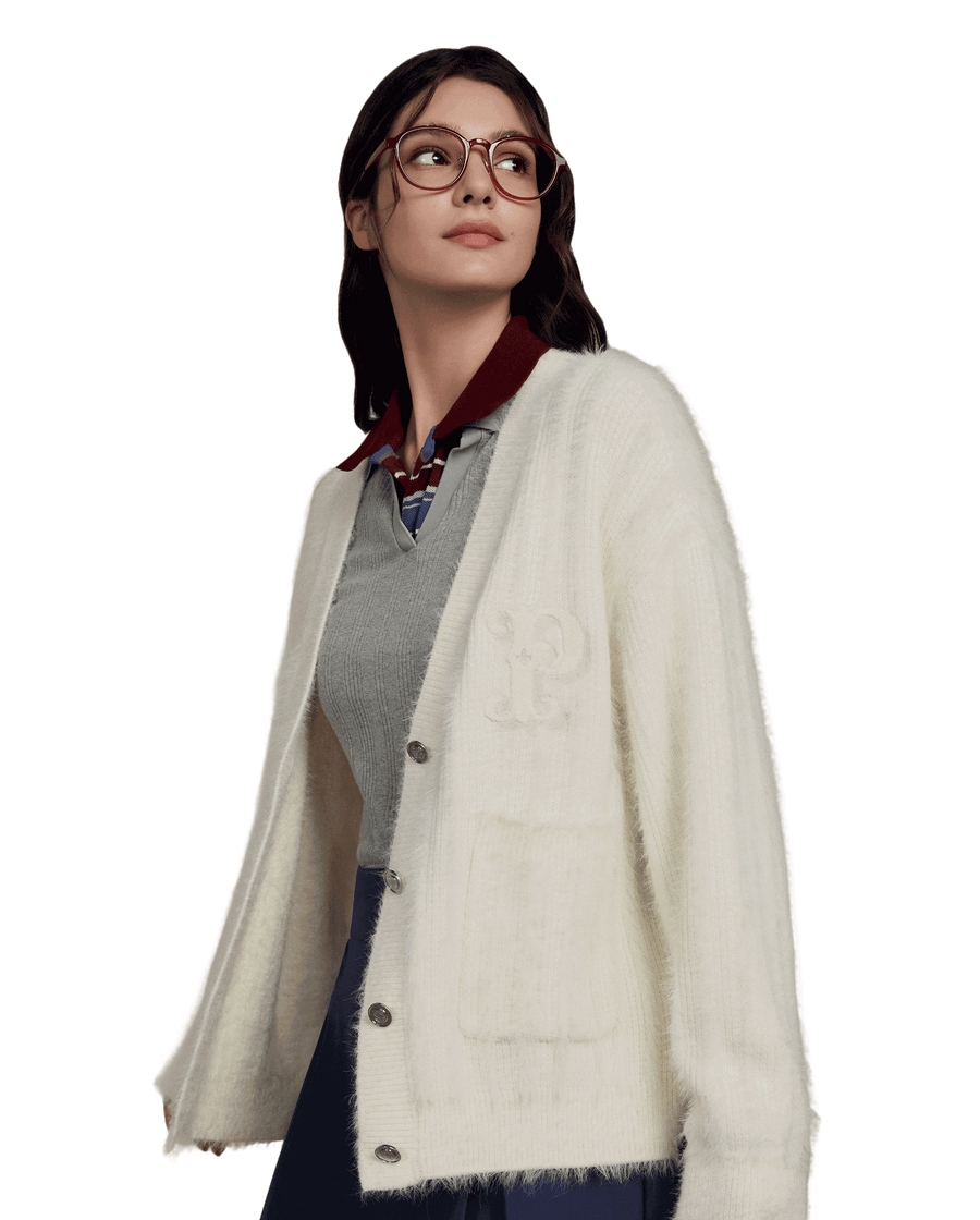 1911981-232 | WOMEN'S EMBROIDERED P LOGO V-NECK CARDIGAN | VANILLA ICE