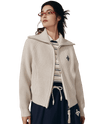 1911985-043 | WOMEN'S IRIS LOGO REVERSIBLE ZIP CROPPED CARDIGAN | OYSTER GRAY